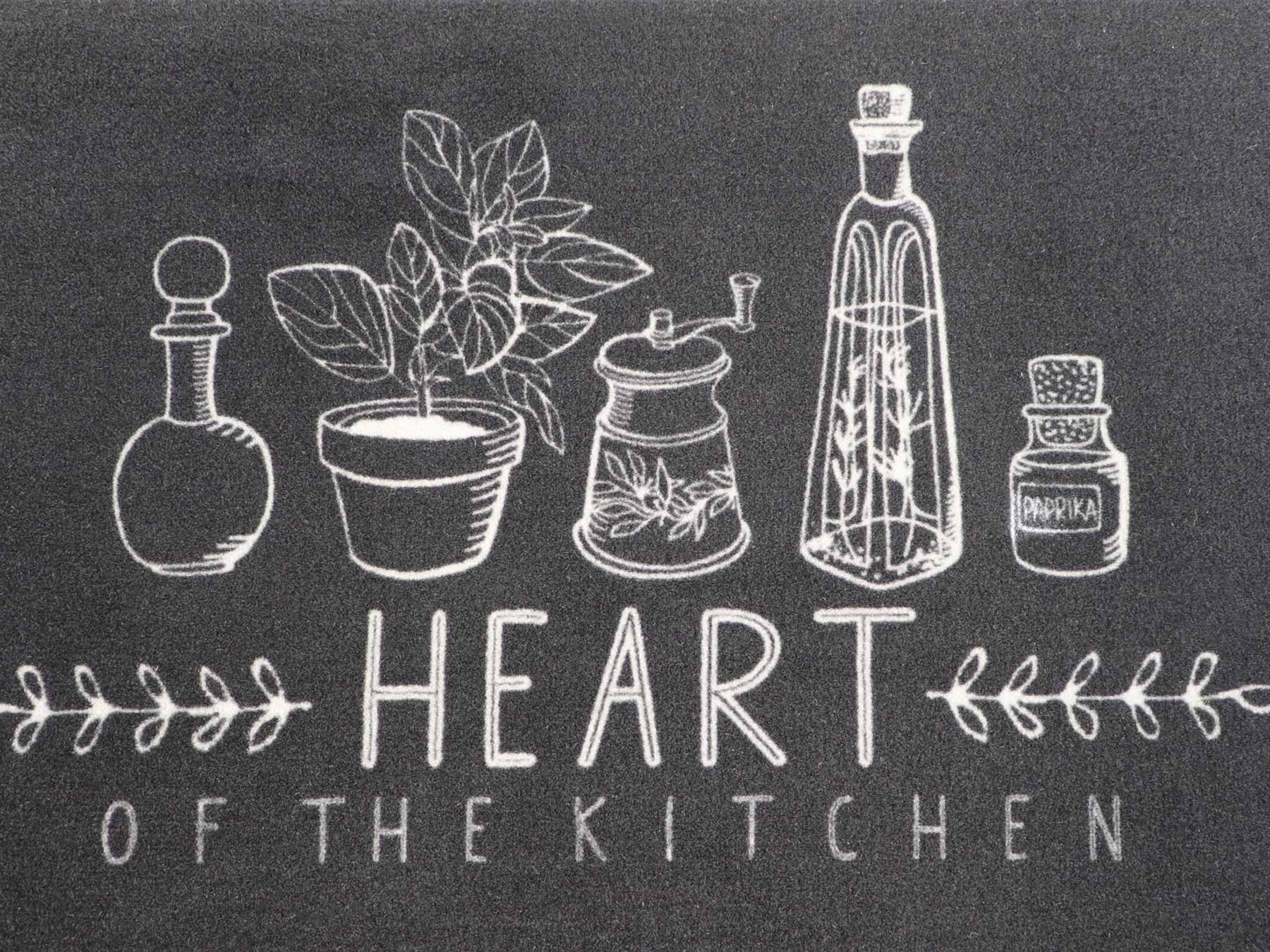 Primaflor-Ideen in Textil Chemin de cuisine »HEART OF THE KITCHEN, Made in Belgium« Rectangulaire 6,5 mm Höhe mit Schriftzug, Grösse 50x150 cm, rutschhemmend