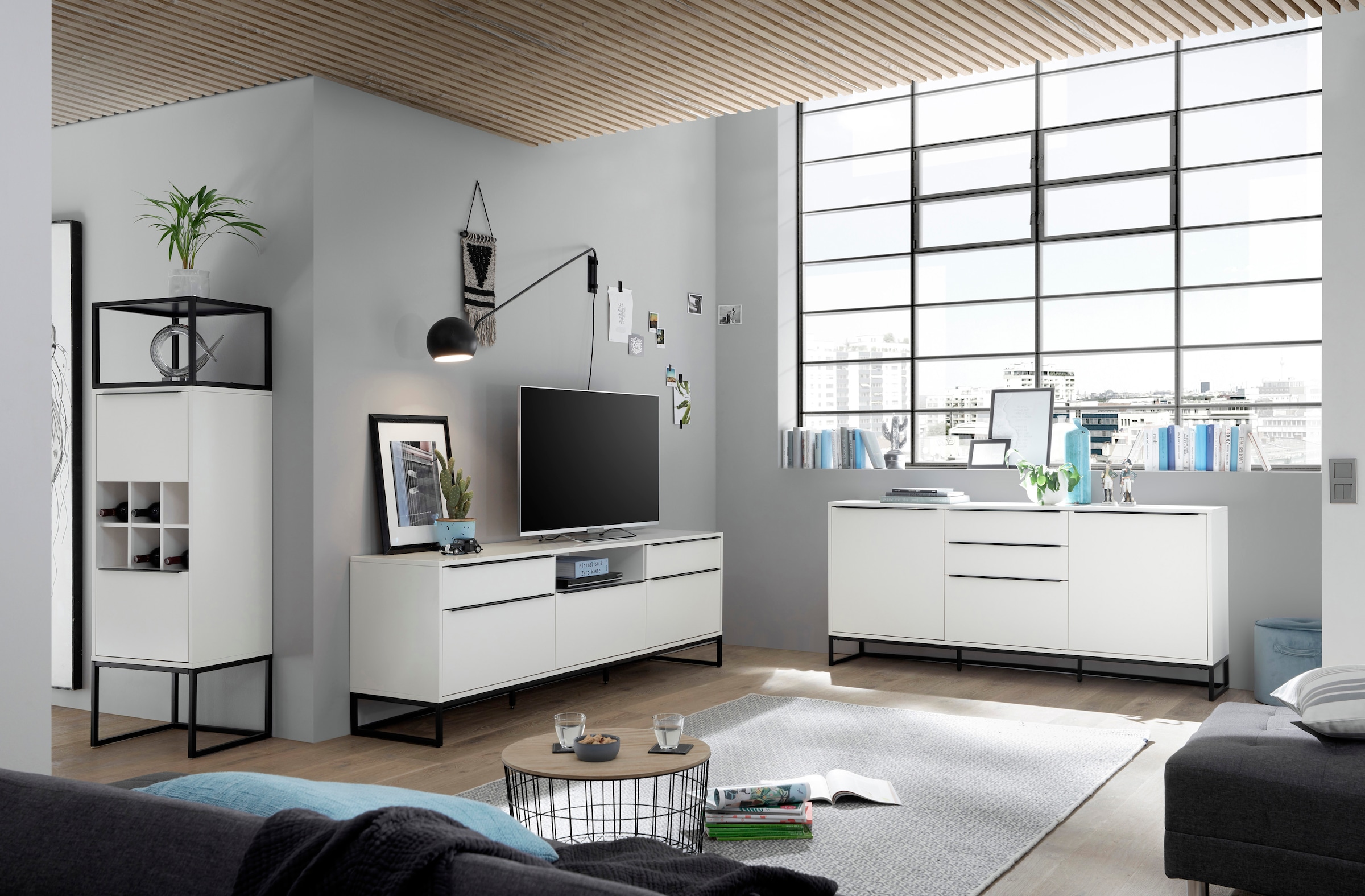 HBZ Highboard »Lille« 1 Stk. tlg. mit LED-Beleuchtung, Wohnzimmerschrank in Eiche Artisan NB
