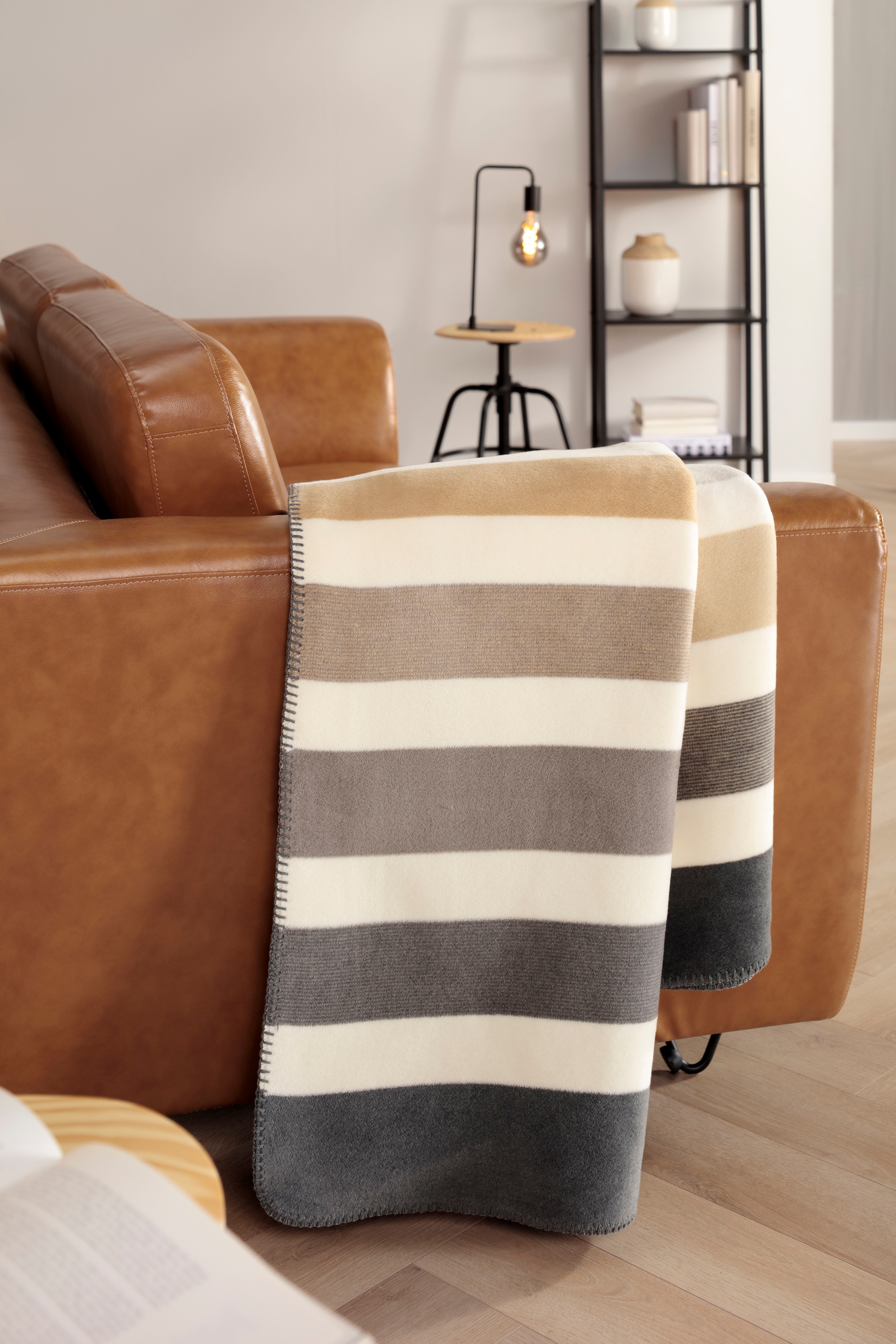 Biederlack Wohndecke »Horizon nature« modernes Streifendesign, mit Zierstich