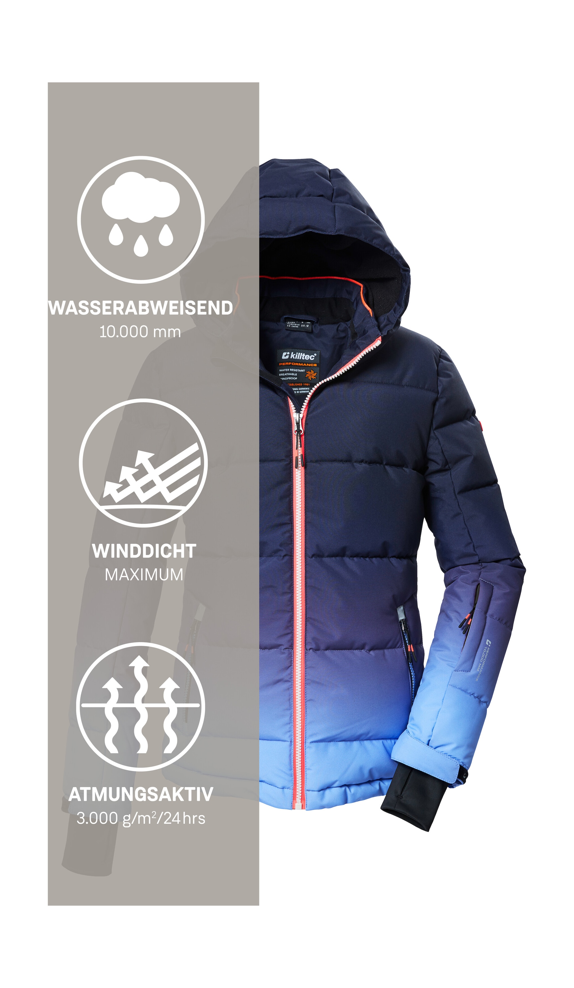 Killtec Veste de ski »KSW 330 GRLS SKI QLTD JCKT« Veste d’hiver déperlante, respirante, capuche réglable