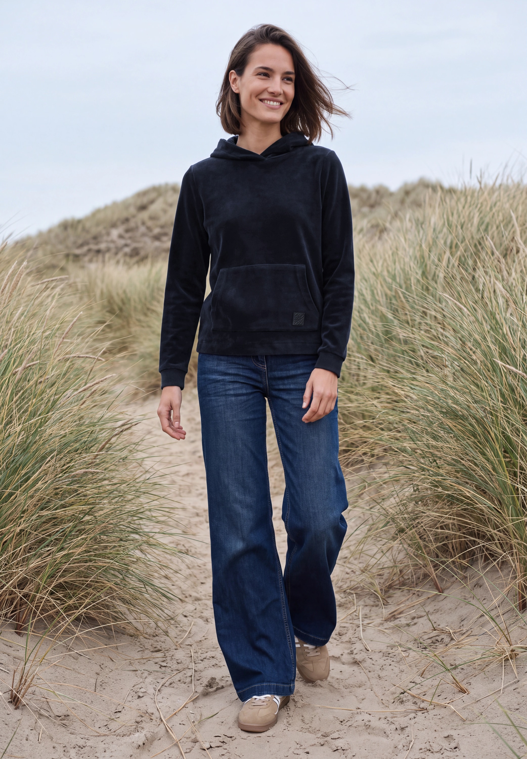 Cecil Kapuzensweatshirt , Cord-Qualität, mit Elasthan, Kängurutasche
