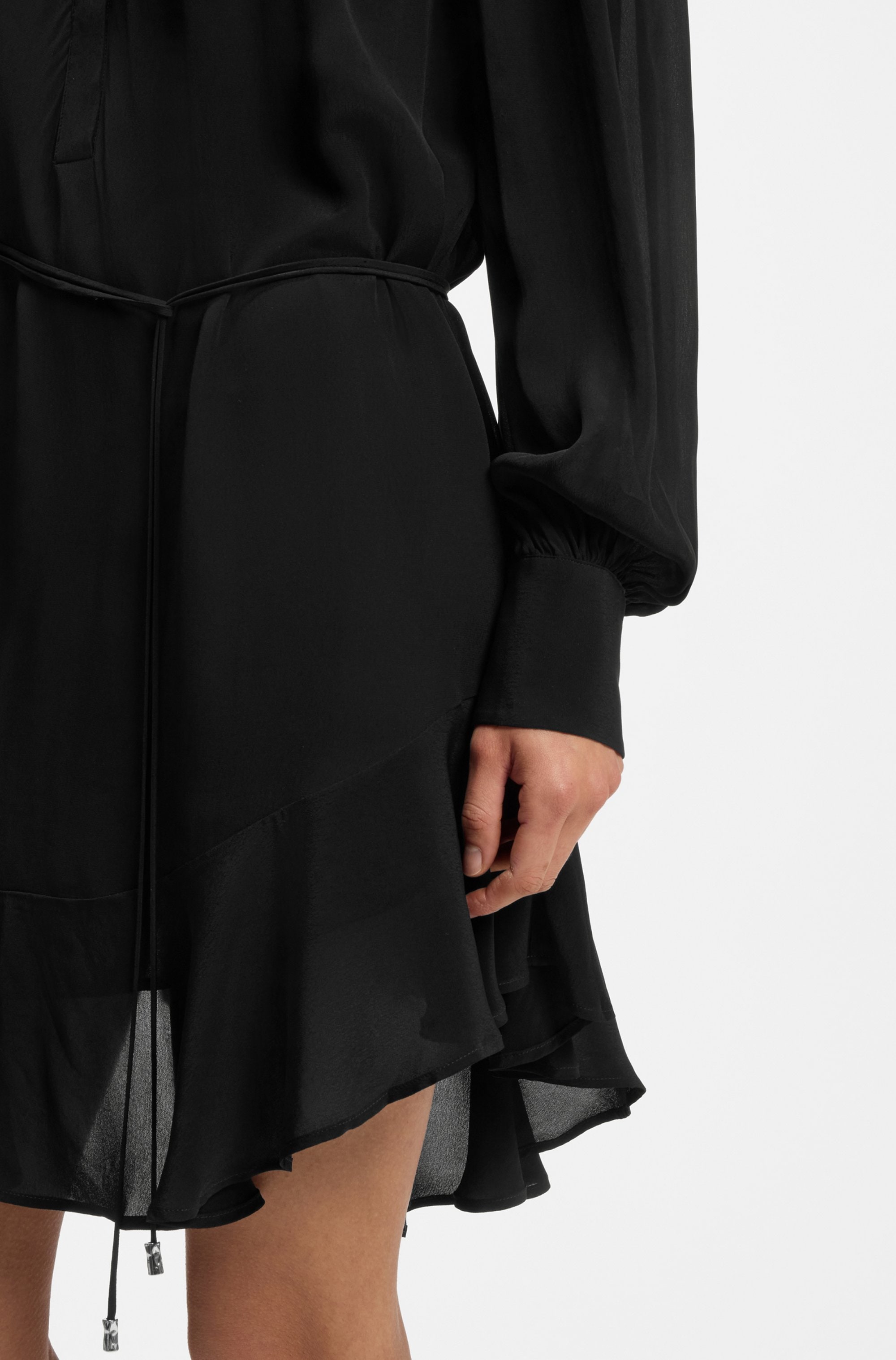 BOSS ORANGE Robe chemisier »Dassandra Premium Damenmode« avec patte de boutonnage cachée & ceinture à nouer, coupe décontractée