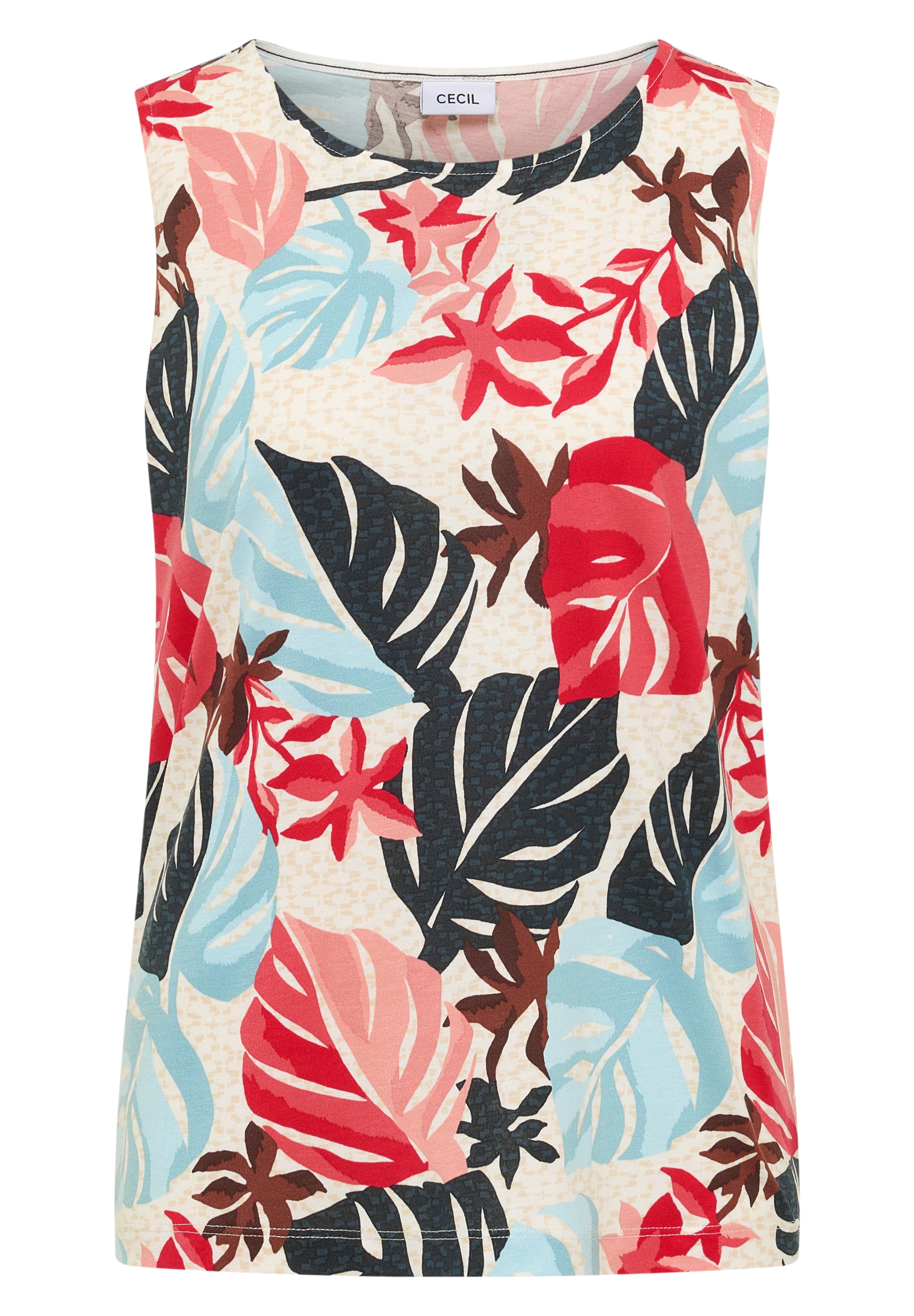 Cecil Shirttop Sommertop mit Rundhals und Blätterprint