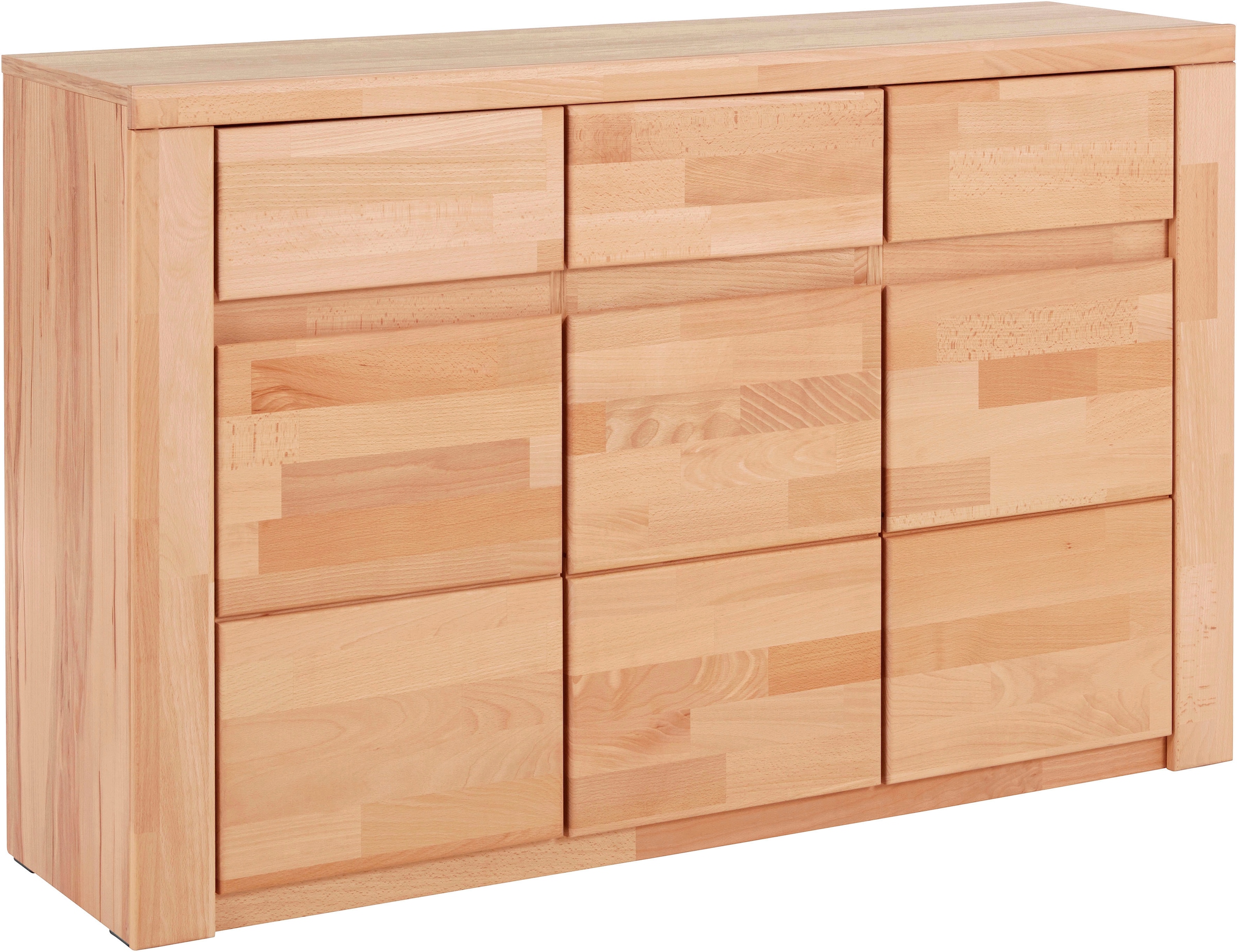 Home affaire Sideboard »Burano,127cm breit, Fronten Massivholz,3 Türen,3 Schubladen,6 Fächer« Holz massiv,Holzwerkstoff,Griffmulden,Böden variabel einsetzbar