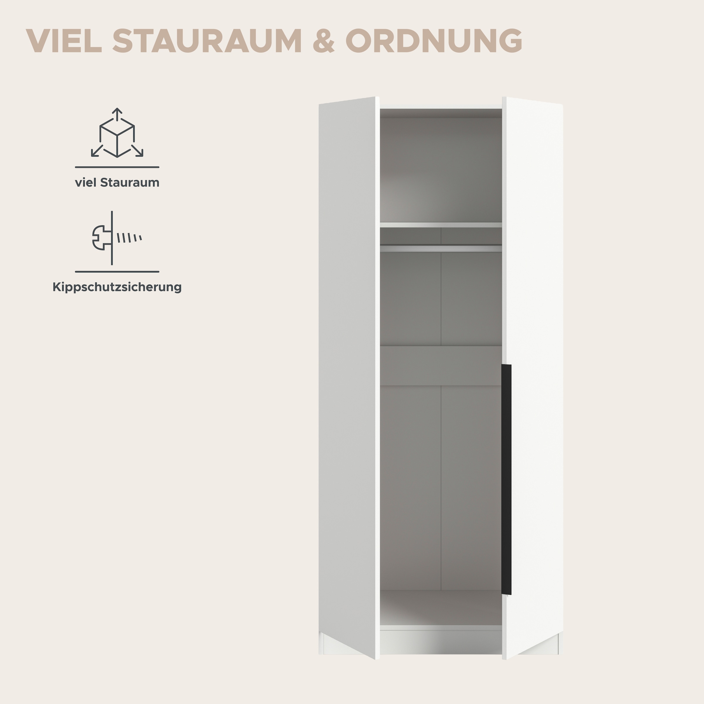 Home affaire Kleiderschrank »Skarde Schlafzimmerschrank, Garderobe, Schrank« Otto Bestseller Garderobe Schlafzimmerschrank,  Breite: 80 cm, weiss, Kleiderstange, Einlegeboden