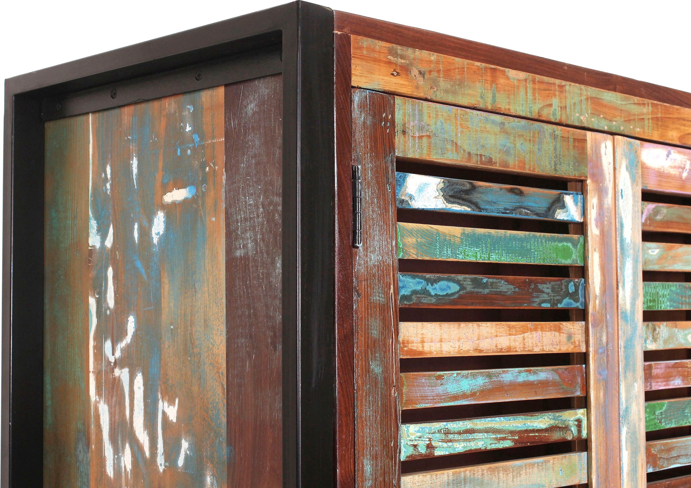 SIT Garderobenschrank »Altholz Massivholz Lamellen Industrial« Garderobenschrank aus Altholz mit Lamellen Design & Metall Details