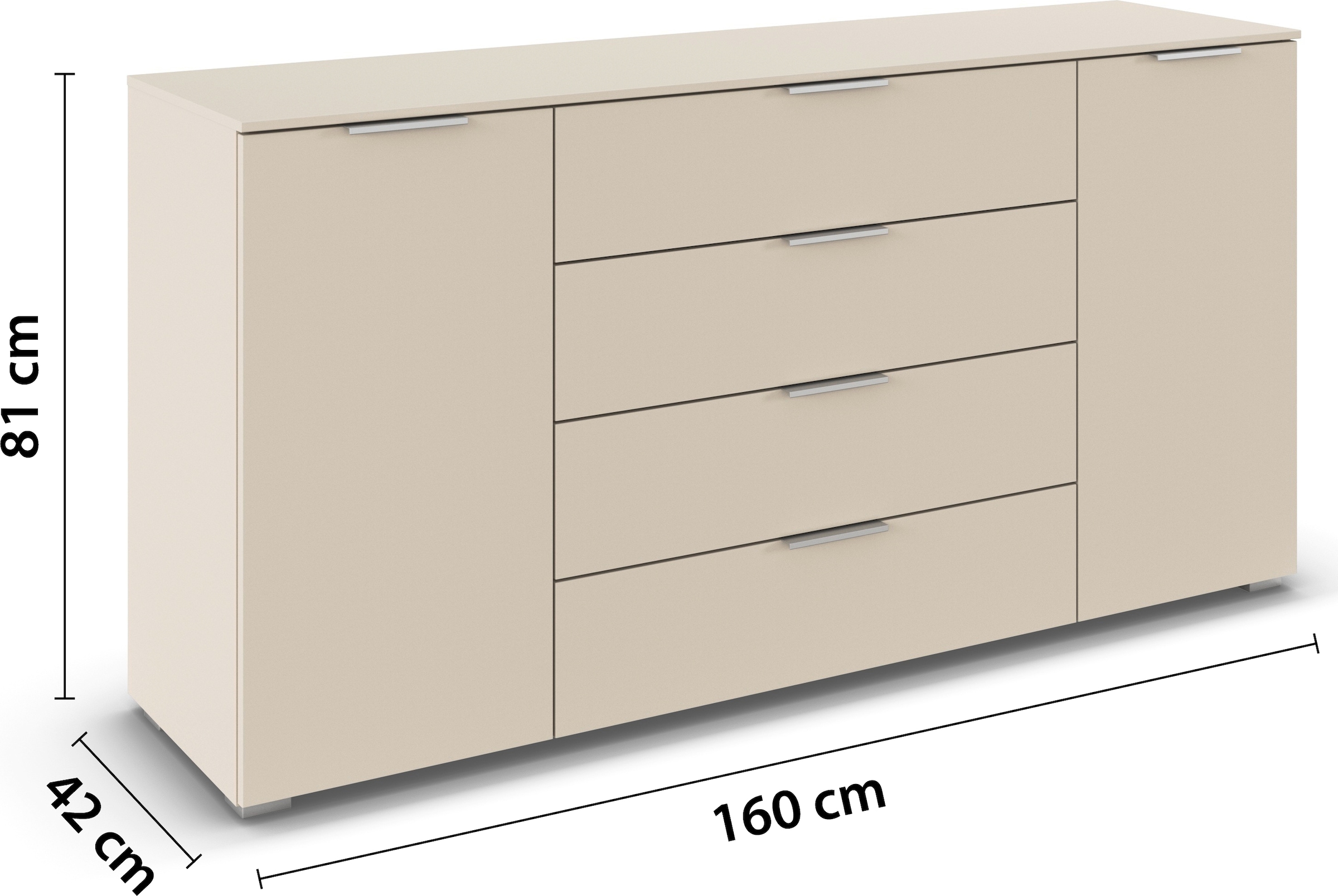 GOODproduct Kombikommode »Kommode Sideboard Schubladenkommode Schlafzimmerkommode ASTANA« Breite 160 cm / Höhe 81 cm, mit 4 Einlegeböden,  2-türig, 4 geräumige Schubladen, Kantengriff Alufarben MADE IN GERMANY