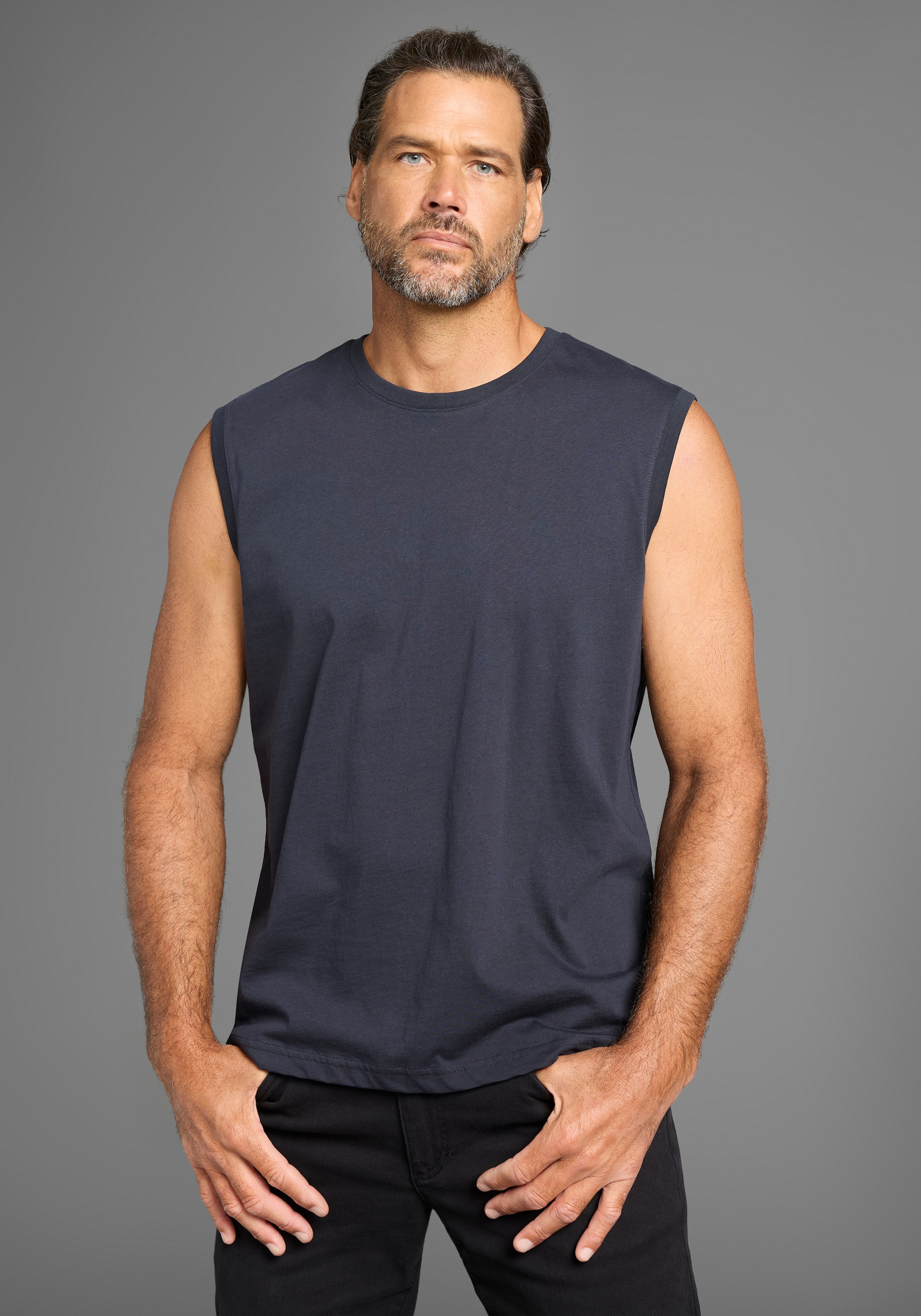 Man's World Muscleshirt 2er-Pack,  ärmellos,  bedruckt,  Rundhalsausschnitt,  aus 100% Baumwolle
