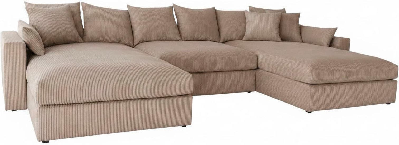 GOODproduct Paysage de salon »Cosy Lounge U-Form, Breite 385 cm« méga canapé recouvert de velours côtelé, avec ressorts et 5 coussins décoratifs