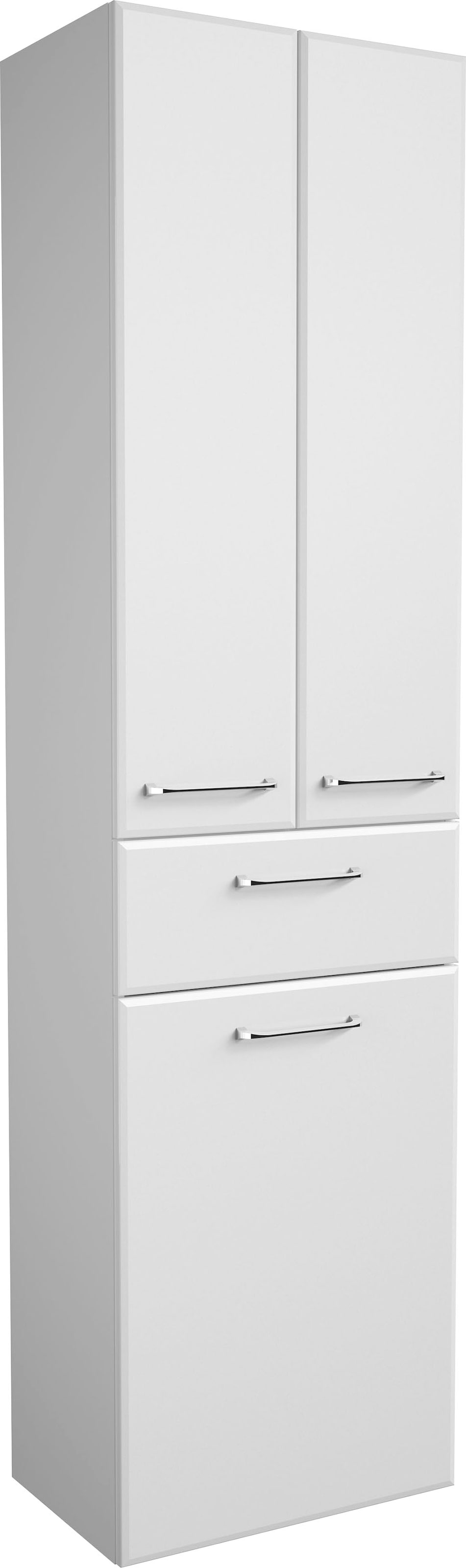Saphir Armoire haute »Quickset Badschrank 50 cm breit, 2 Türen, 1 Schublade, 1 Wäschekippe« armoire haute de salle de bain avec amortisseur de porte, poignées chrome brillant