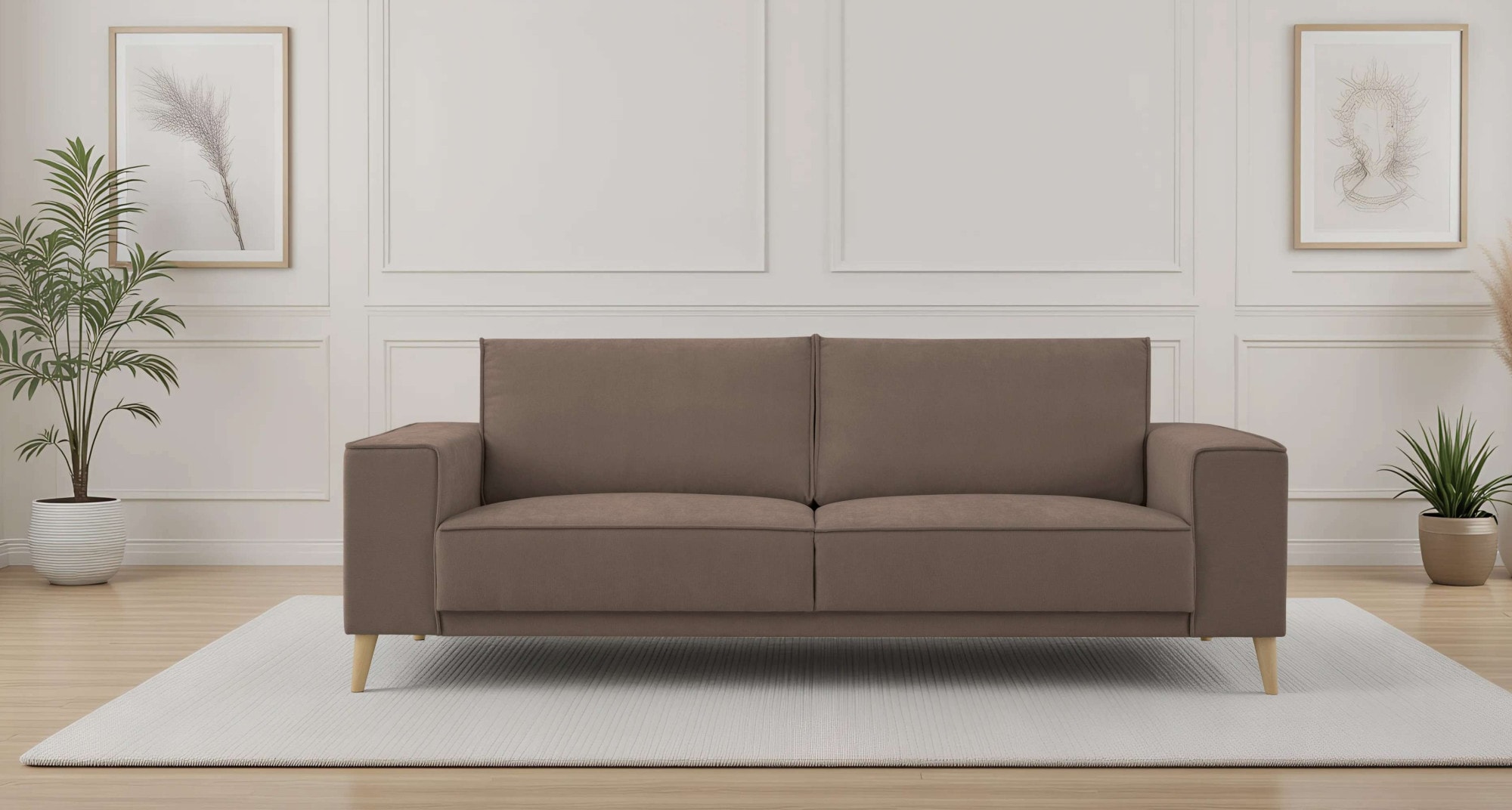 GOODproduct 3-Sitzer »Oland Skandi, weicher Chenille-Stoff« 224 cm, Wellenunterfederung, Skandi-Design, Massivholzfüsse