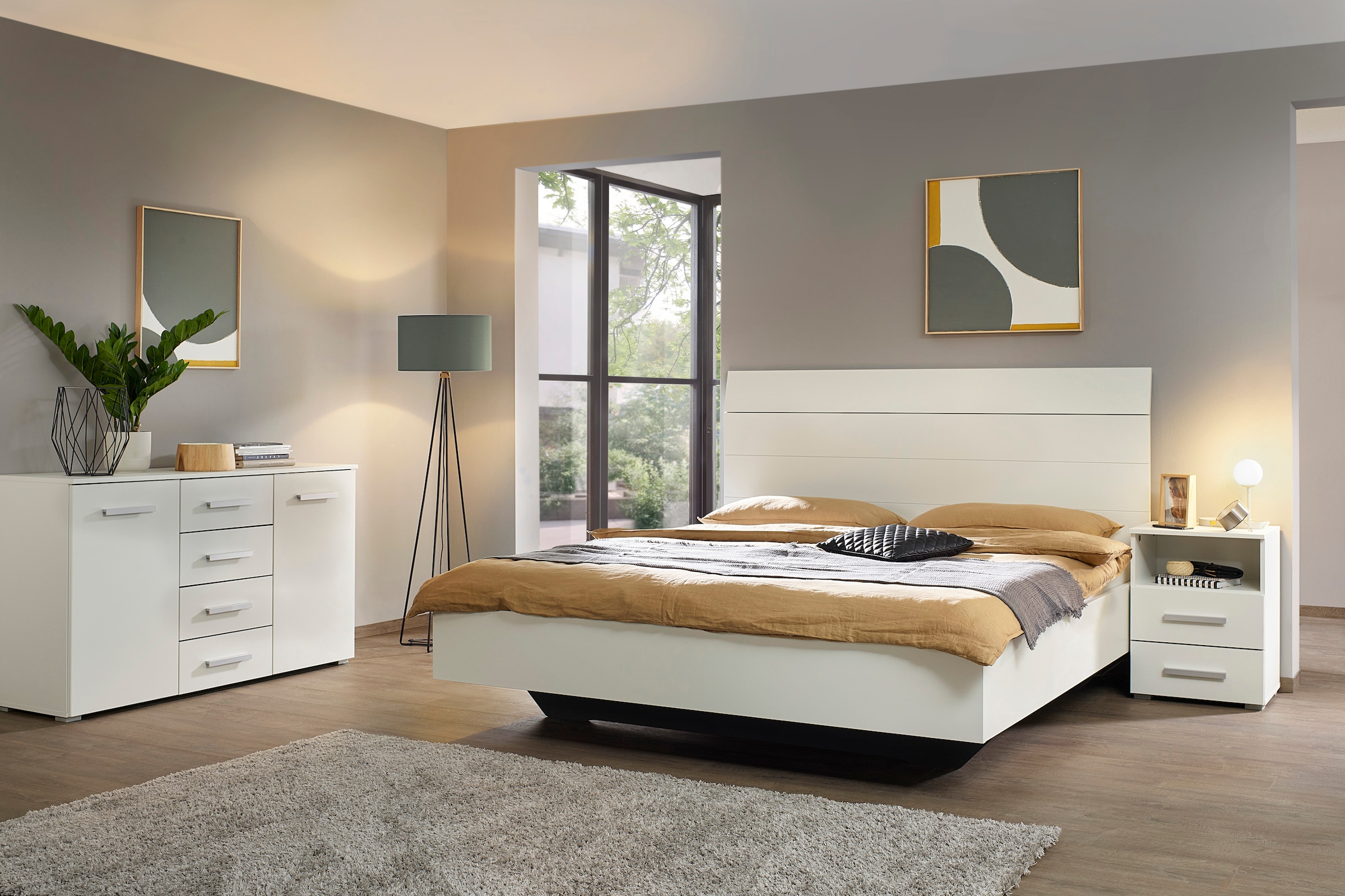 GOODproduct Lit futon »Schlafzimmermöbel Schlafzimmer Einzelbett Doppelbett Holzbett KOLUNA« Surface de couchage 180x200 cm, hauteur des côtés du lit 41 cm,  avec tête de lit haute aspect lattes pour s’appuyer MADE IN GERMANY