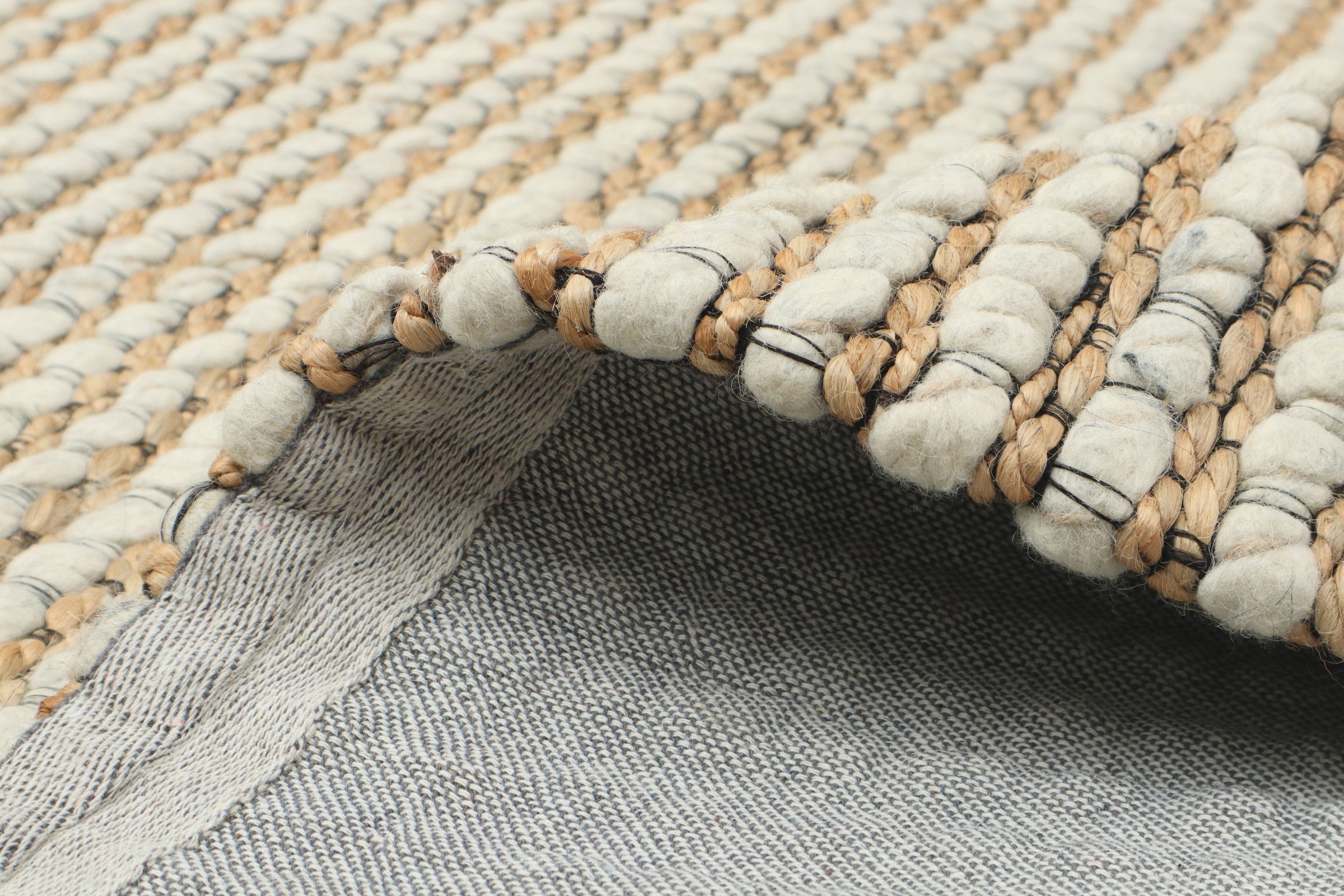 GOODproduct Tapis en laine »Leevy, Wolle und Jute, handgewebt, Handweb Teppiche« Rectangulaire 25 mm Höhe belle optique rayée, salon, chambre, salle à manger