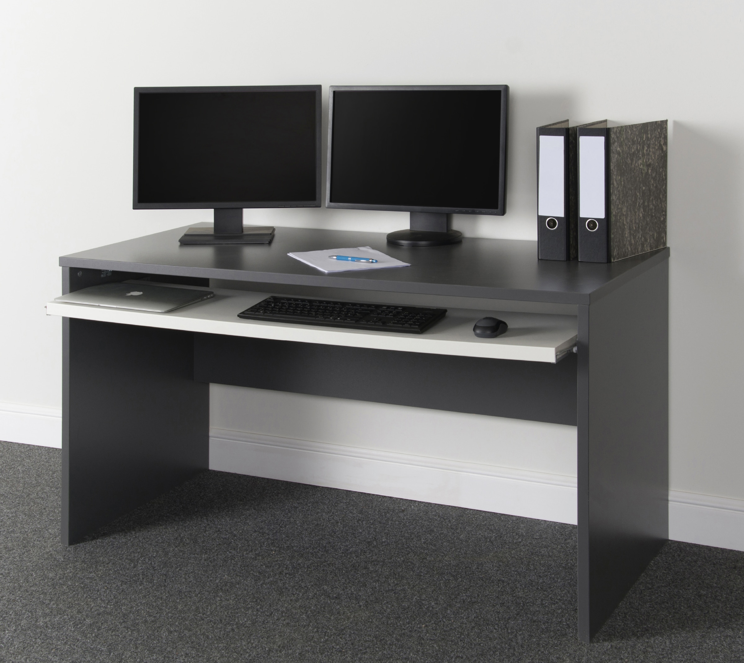 VOGL Möbelfabrik Schreibtisch »Barrie mit 2-farbigem Tastaturauszug« in 2 Breiten, 2,5 cm Tischplattenstärke, Made in Germany