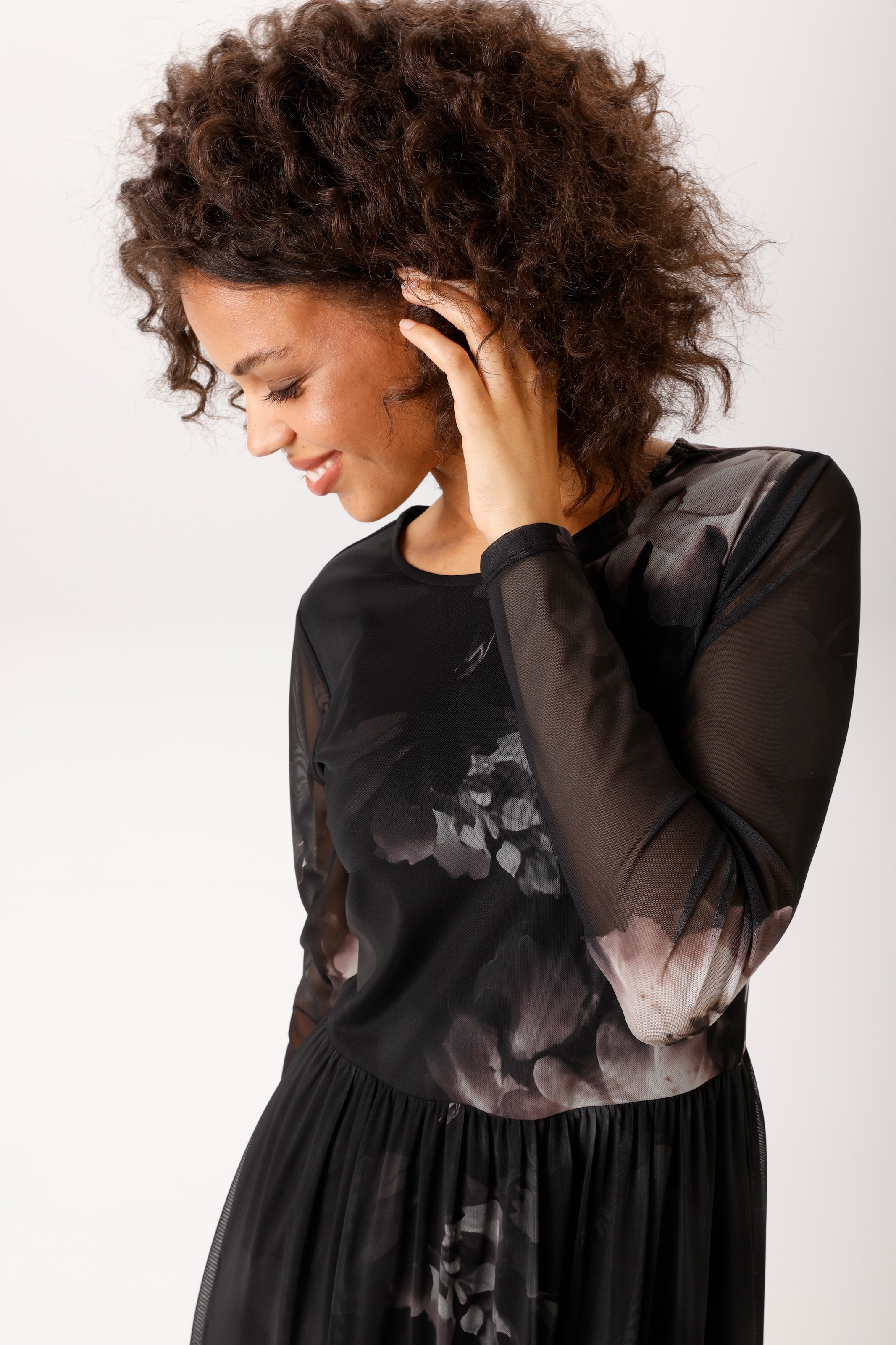 Aniston CASUAL Midikleid mit grossflächigen Batik-Blüten bedruckt - NEUE KOLLEKTION