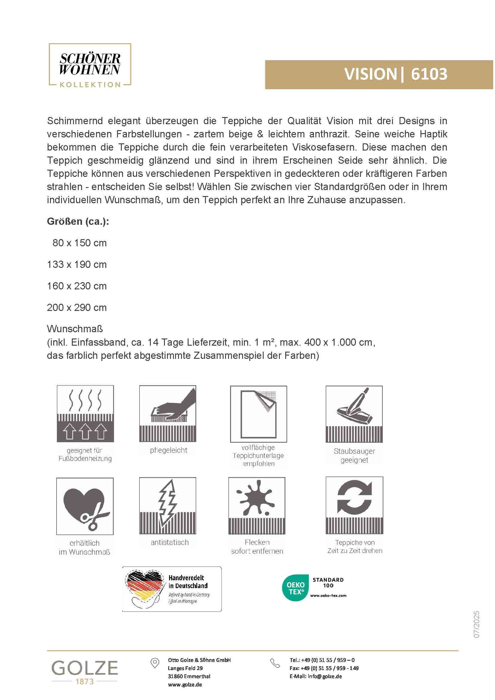 SCHÖNER WOHNEN-Kollektion Tapis »Vision 211« Rectangulaire 7 mm Höhe Viskoseteppich mit Glanz, Wohnzimmer