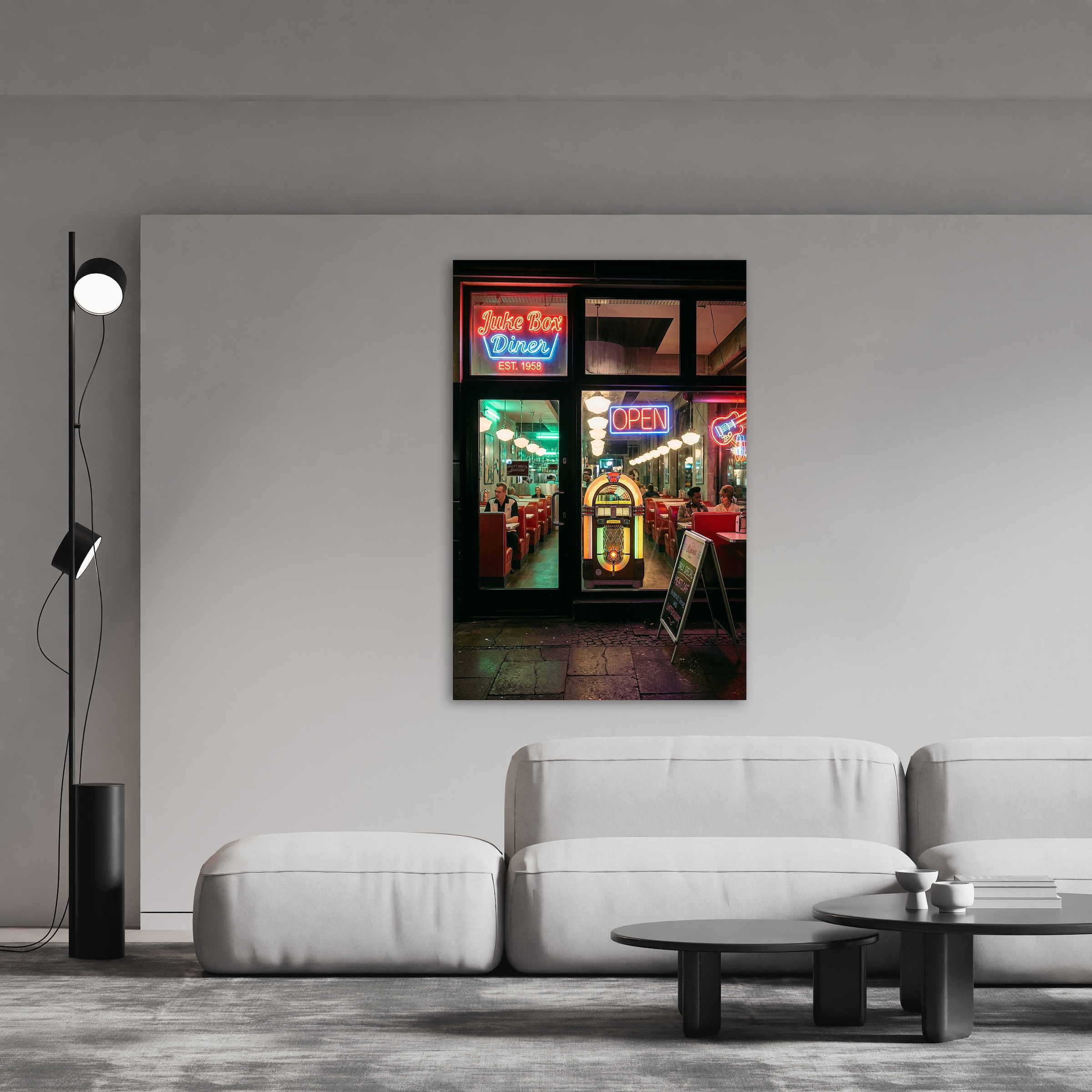 queence Acrylglasbild »Juke Box Diner« Amerika | Essen | Gebäude 1 Stk. tlg. Wandbild Wohnzimmerdeko Urlaubsmotiv