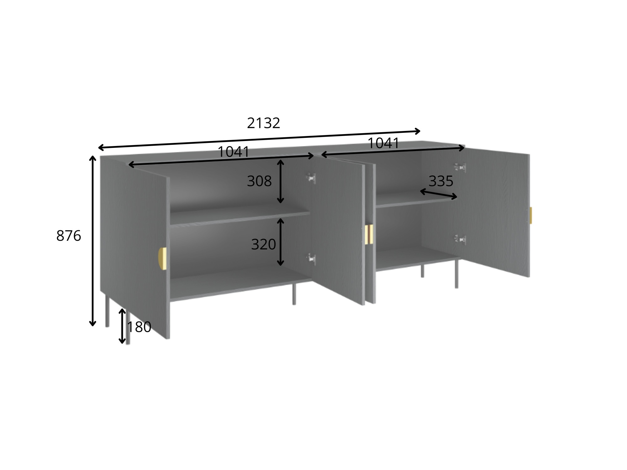 Home affaire Commode »BELLOT Sideboard mit 4 Fächer, 4 Türen, B/T/H: 213/40/87,6 cm« Schubkastenkommode mit Metallgriffen und viel Stauraum