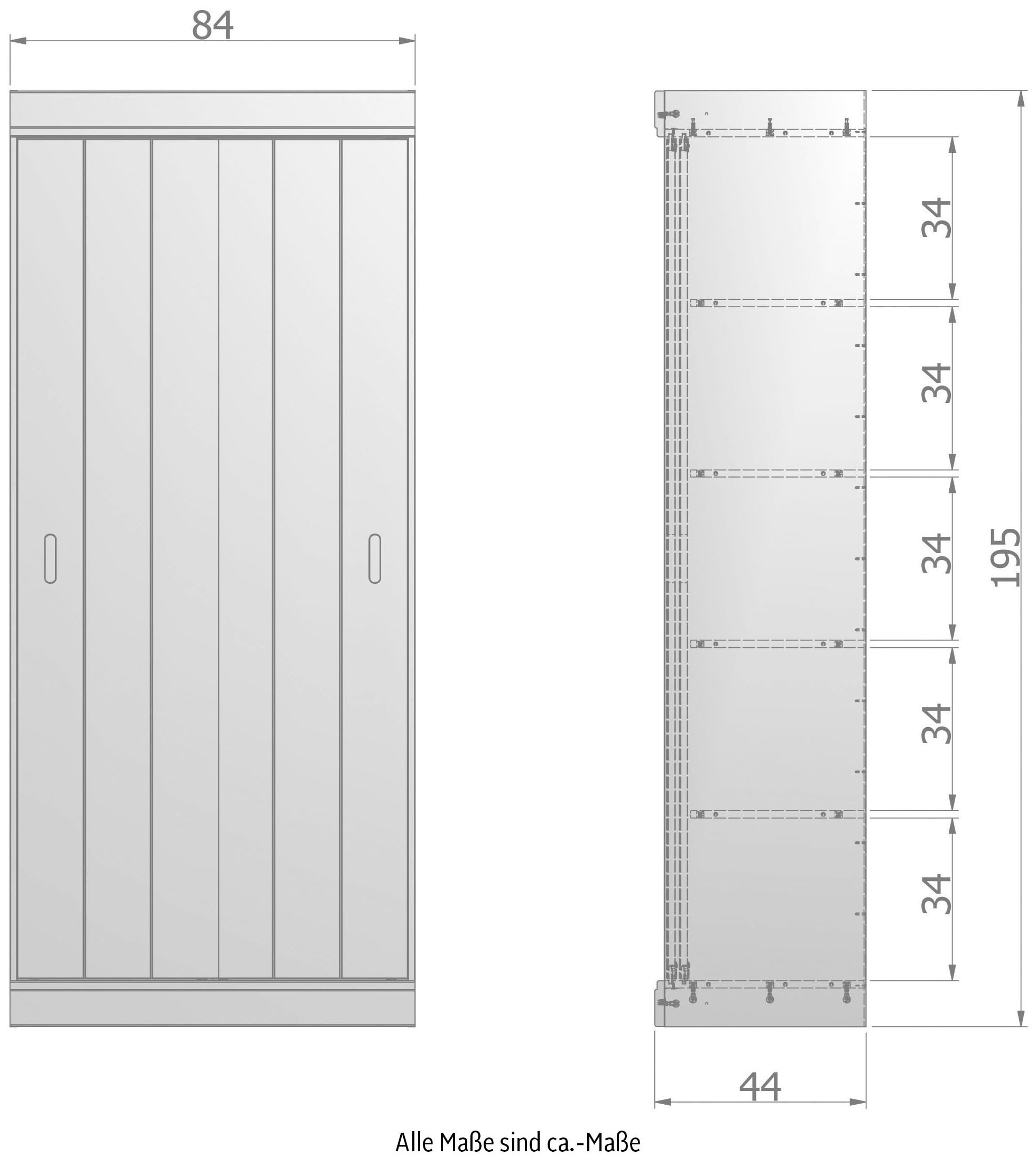 WOOOD Garderobenschrank »Row FSC®-Kiefernholz gebürstet mit Schiebetüren H 195 x B 85 x T 44 cm« Tragkraft 15 kg pro Boden, nebeneinander kombinierbar, pfleigleicht