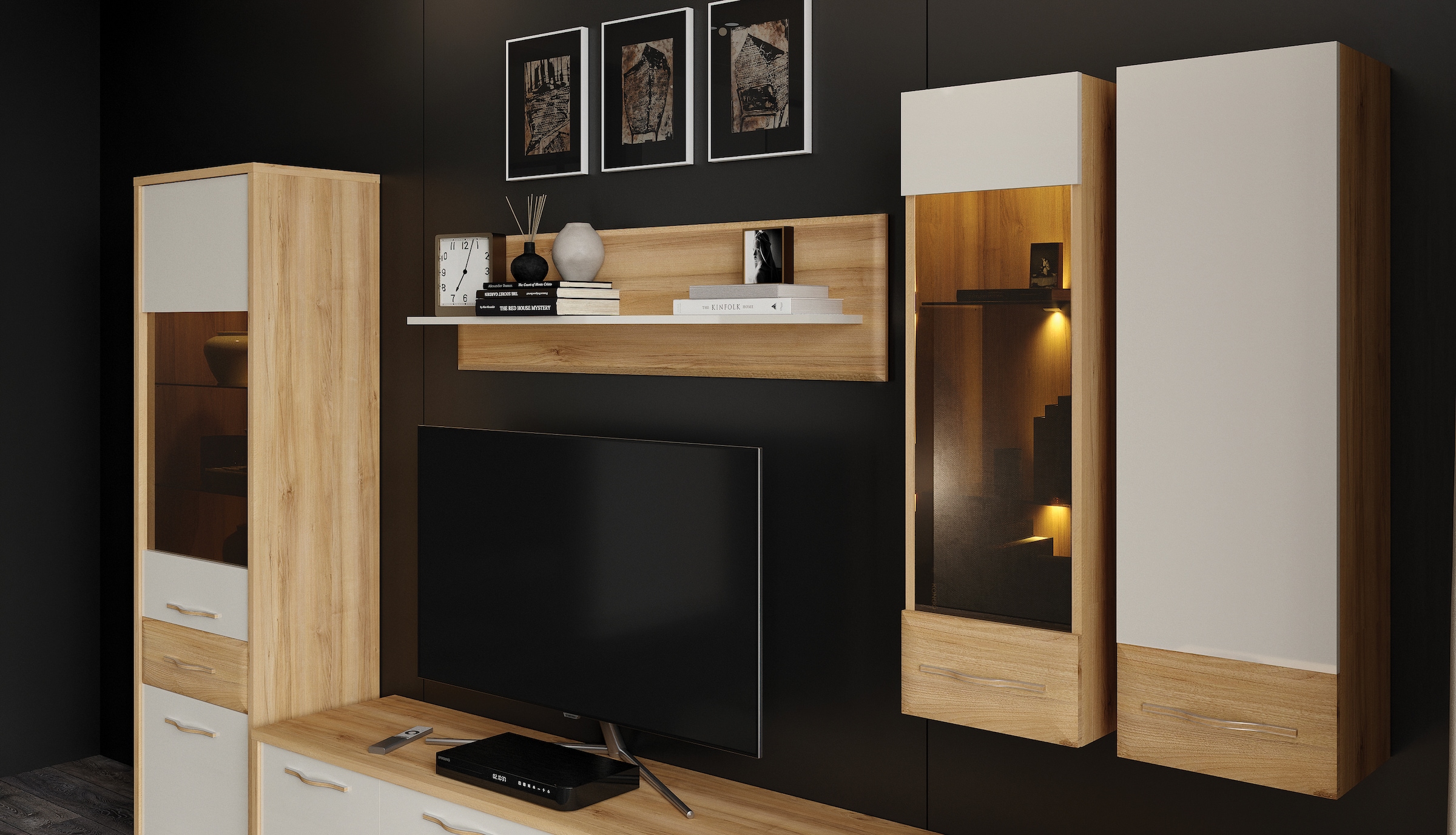 GOODproduct Vitrine suspendue »Gala« (H/L/P) : 115/35/30 cm,  laqué UV, résistant aux rayures, très brillant, avec éclairage