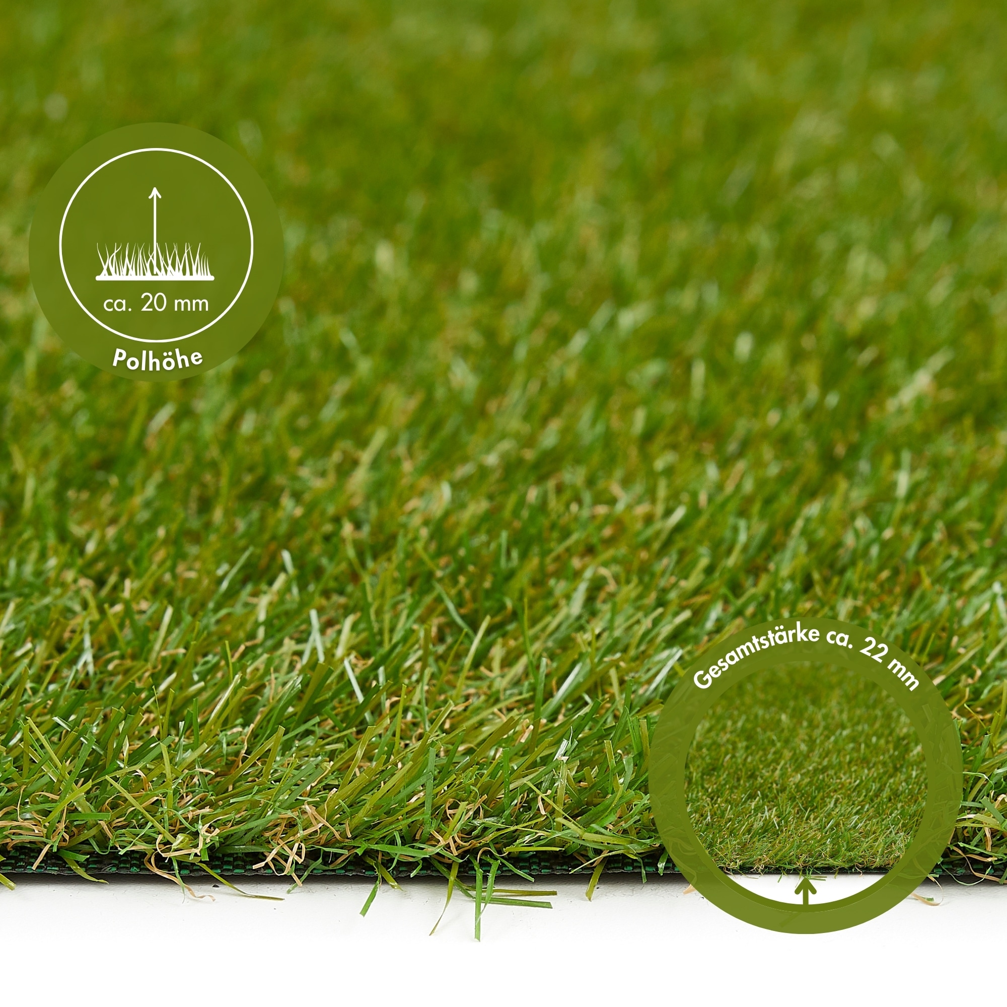 Andiamo Gazon synthétique »Rasenteppich Jever« Rectangulaire 20 mm Höhe natürliche Optik, mit Drainagefunktion, für Balkon, Terrasse & Garten