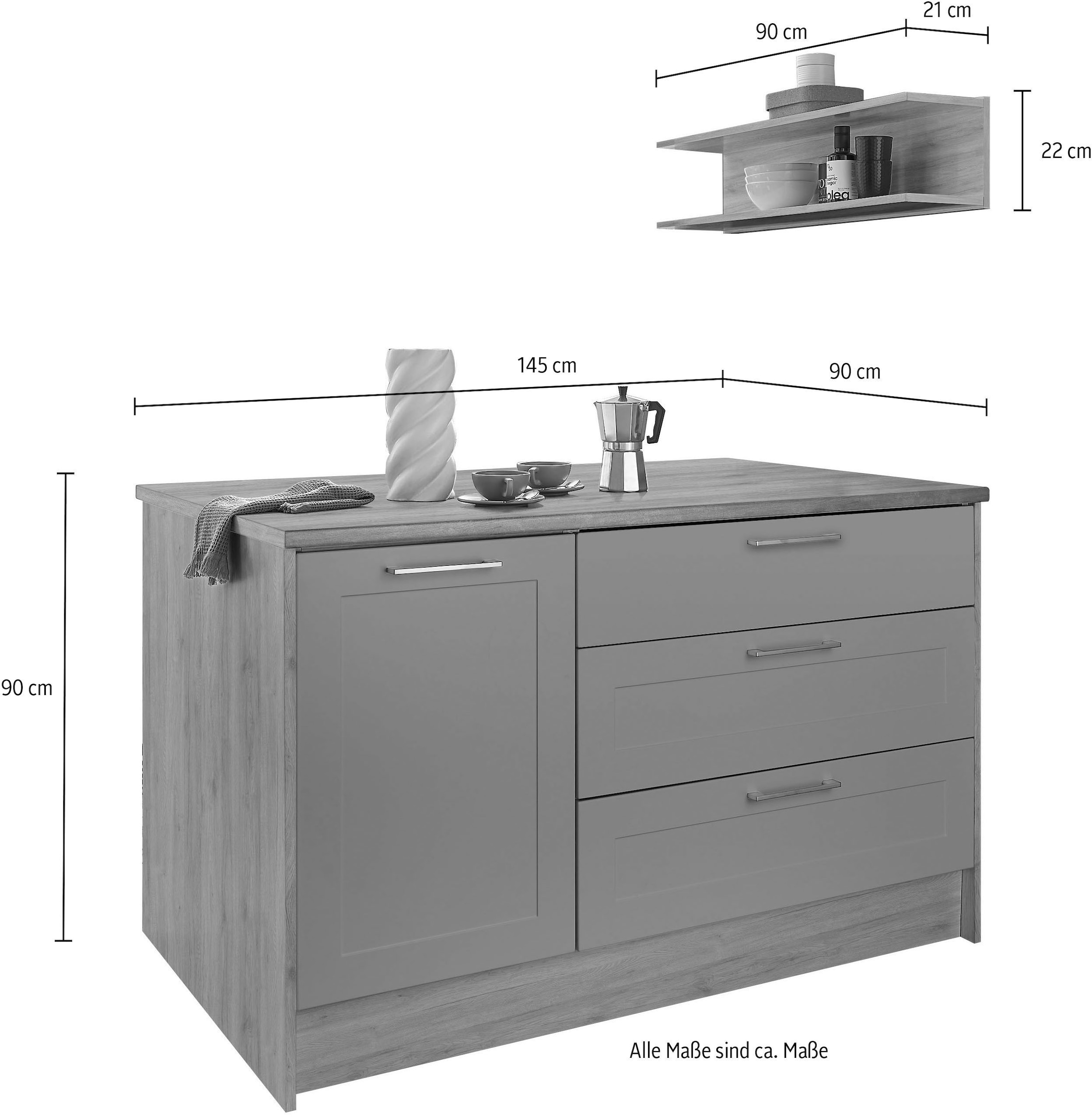BASIC by Balculina Kücheninsel »Marsi« Breite 145 cm, Türen und Schubkästen Sofclose, beidseitig nutzbar