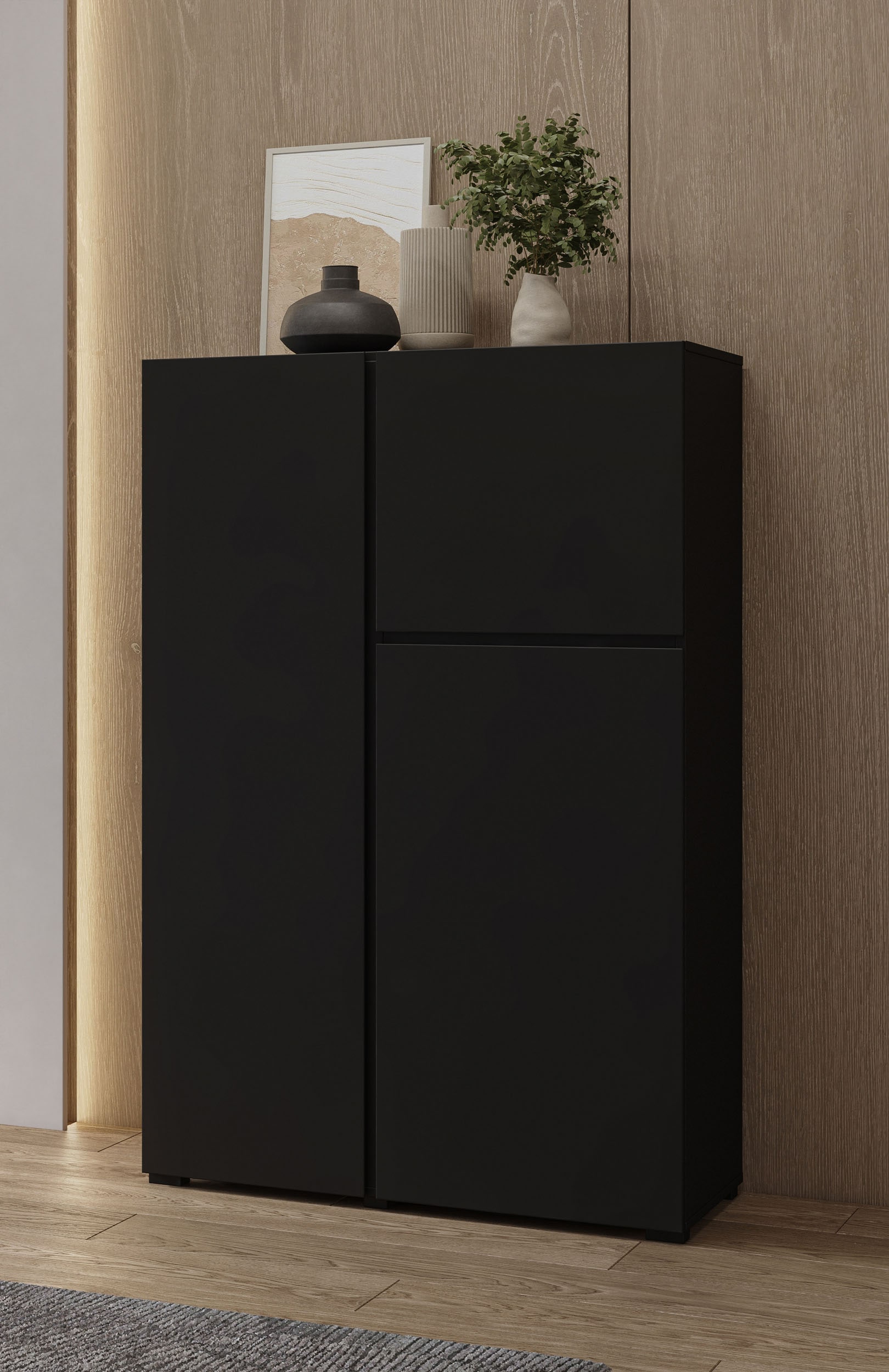 INOSIGN Highboard »Metric, Breite 92cm, moderne grifflose Hochkommode 3 Türen,Highboard« Hochschrank mit viel Stauraum, Einlegeböden verstellbar, Türkommode