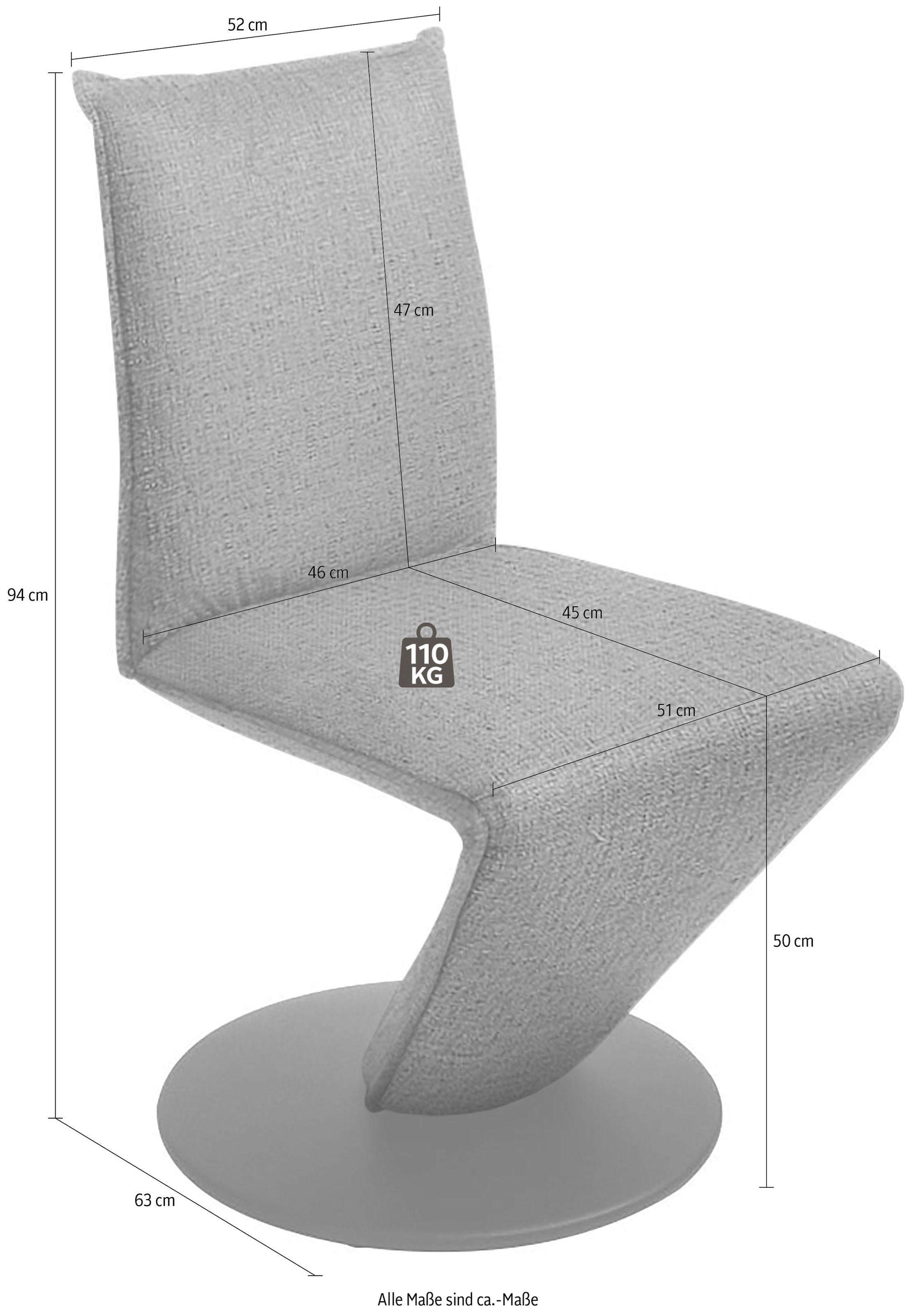 K+W Komfort & Wohnen Chaise de salle à manger »Drive Drehstuhl« () Chaise avec coque d'assise suspendue, plateau tournant en métal noir structuré