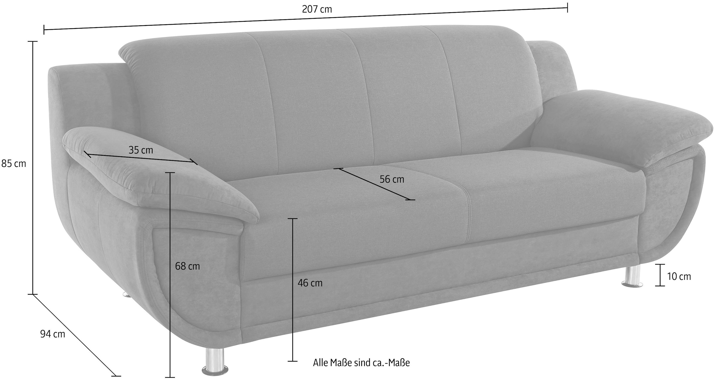 TRENDMANUFAKTUR 3-places »Rondo 3, zeitlos und modern, bequem, Materialmix, Breite 207cm« au choix avec ressorts, accoudoirs extra larges pour se détendre