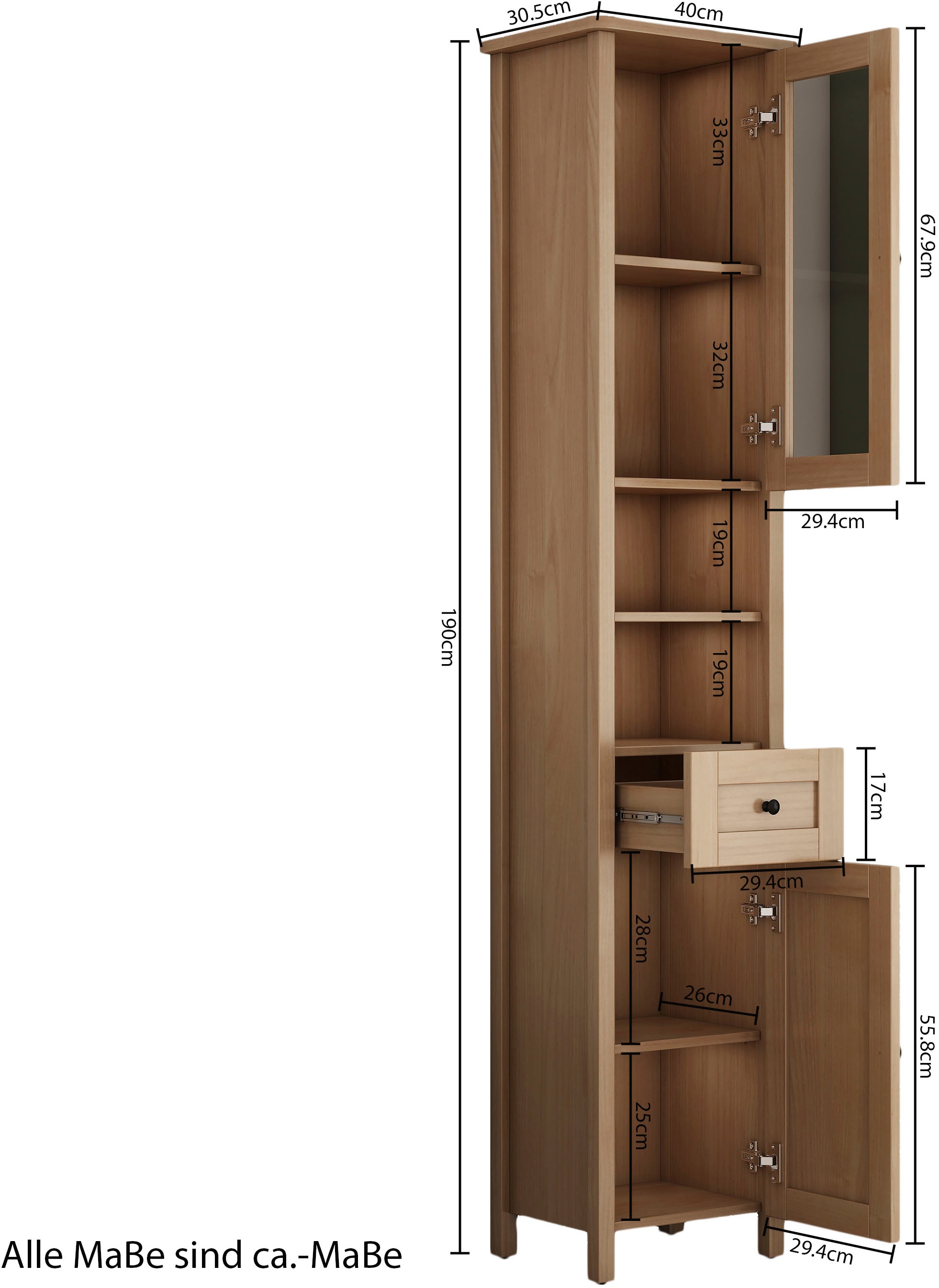 welltime Armoire haute »STOCKHOLM« Badschrank Breite 40cm mit Glastür