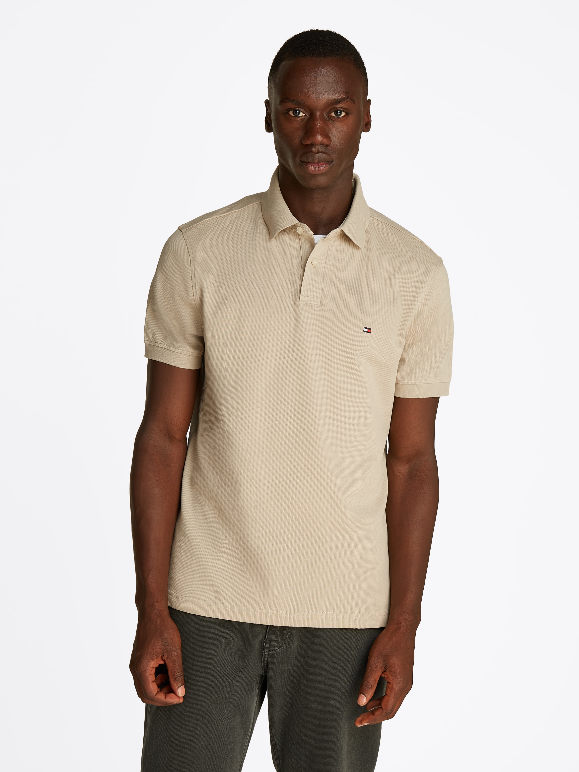 Tommy Hilfiger Polo »1985 REGULAR POLO mit Kontraststreifen und Knopfleiste« uni, sportif, coupe régulière, mélange coton, col polo