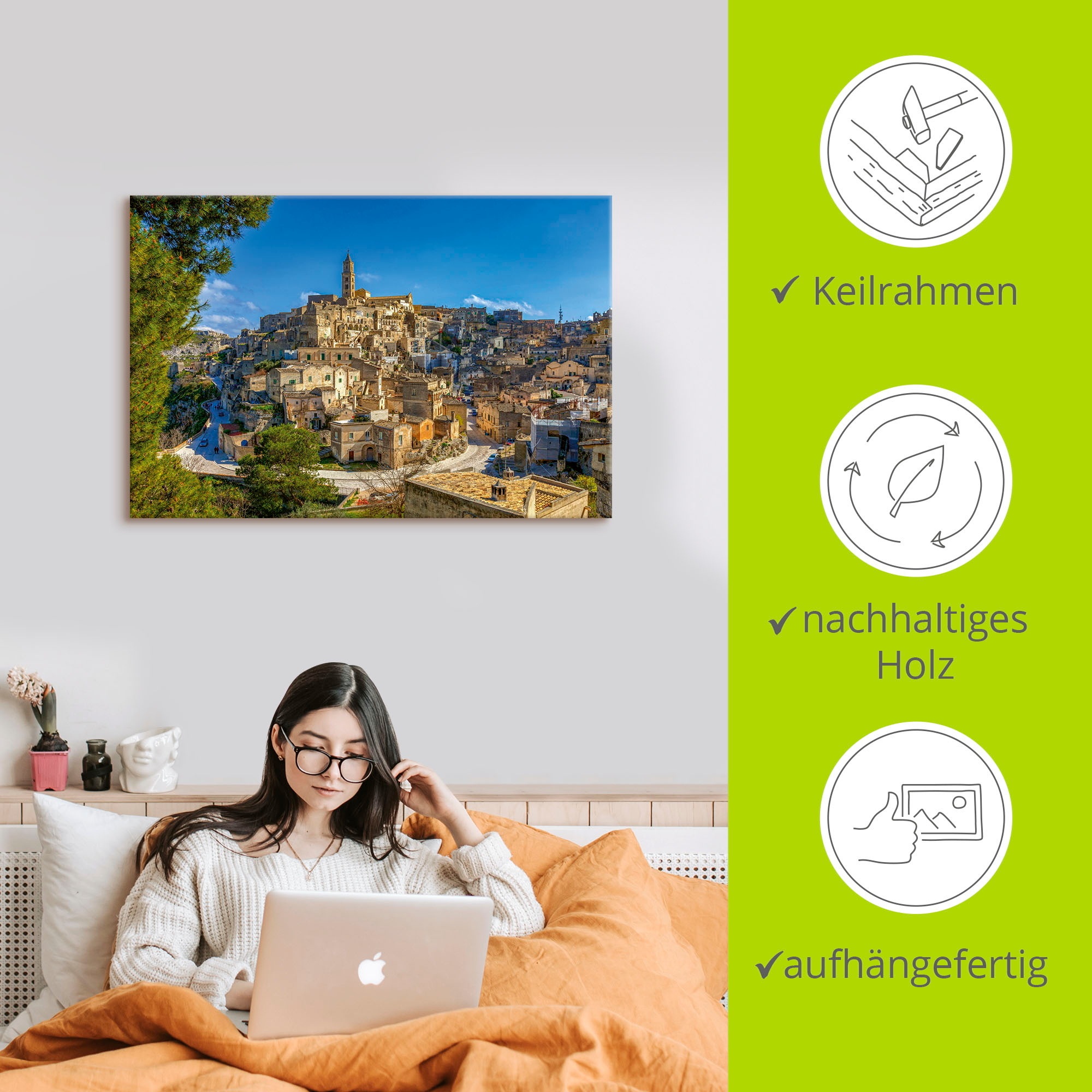 Artland Leinwandbild »Historische Altstadt von Matera Italien« Italien 1 Stk. tlg. auf Holzrahmen gespannt