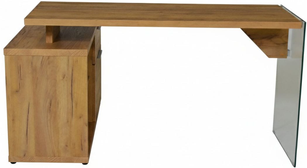 Jahnke Bureau d'angle »LUX C 135 E« bureau d'angle, montage réversible, verre, 1 tiroir et 2 compartiments