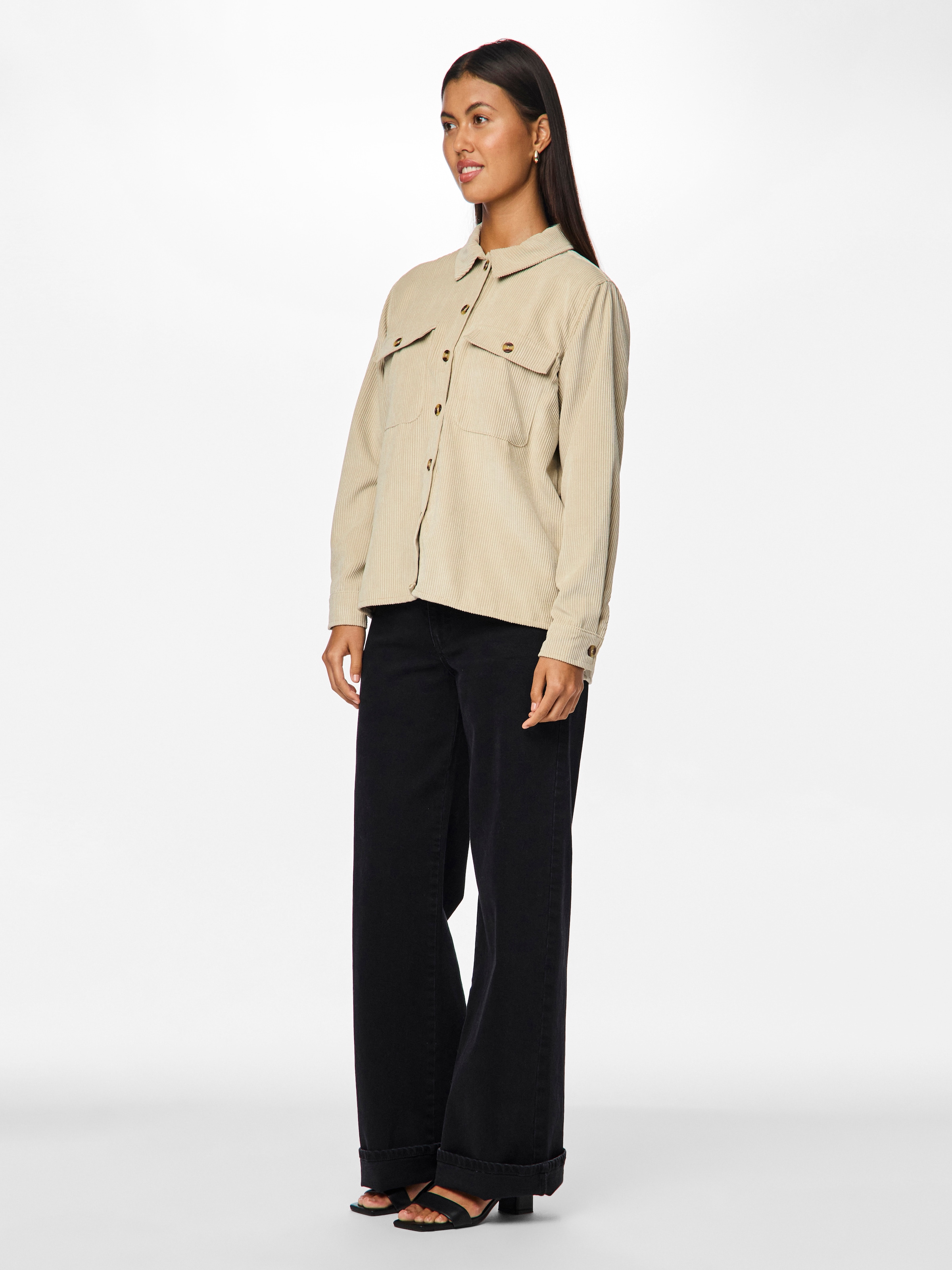 pieces Blouse chemise »PCEFFI LS SHIRT WVN NOOS« mélange de matières, coupe ample