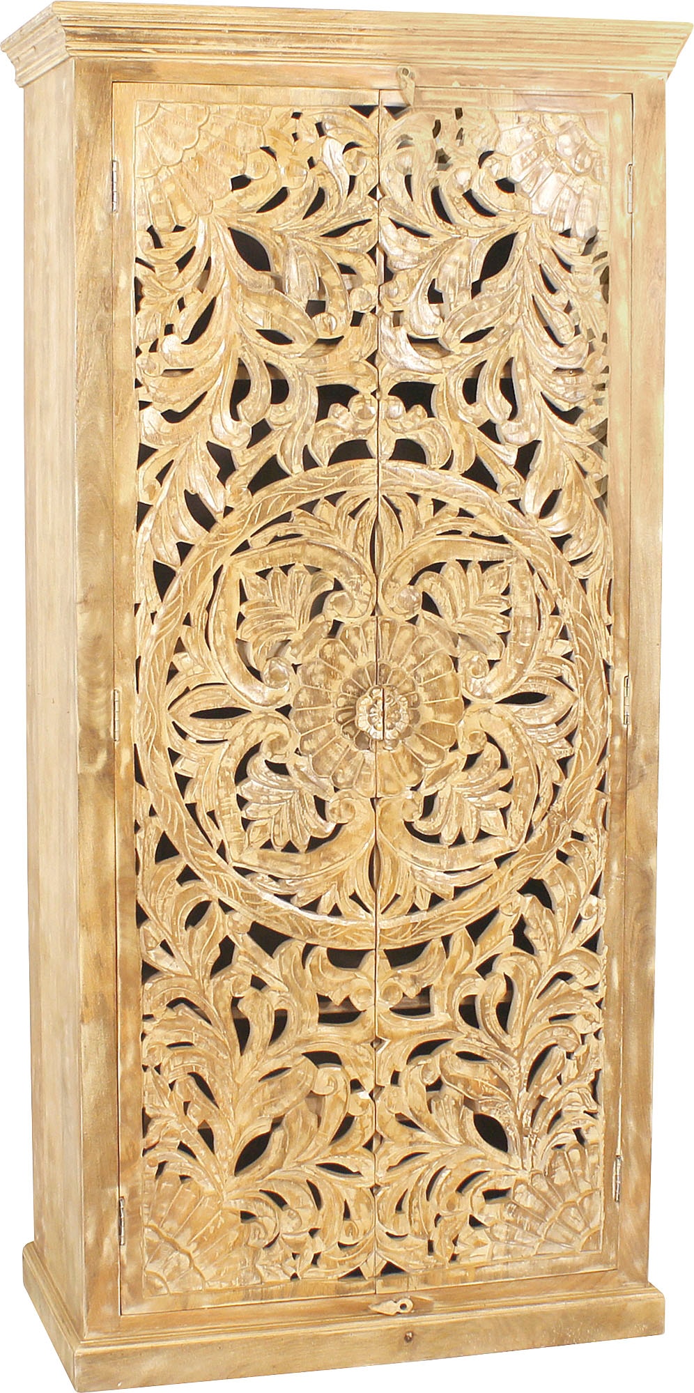 SIT Armoire vestiaire »Pollença aus Mangoholz mit 2 Türen und Schnitzereien« Sculptures orientales élaborées avec 3 étagères insérées
