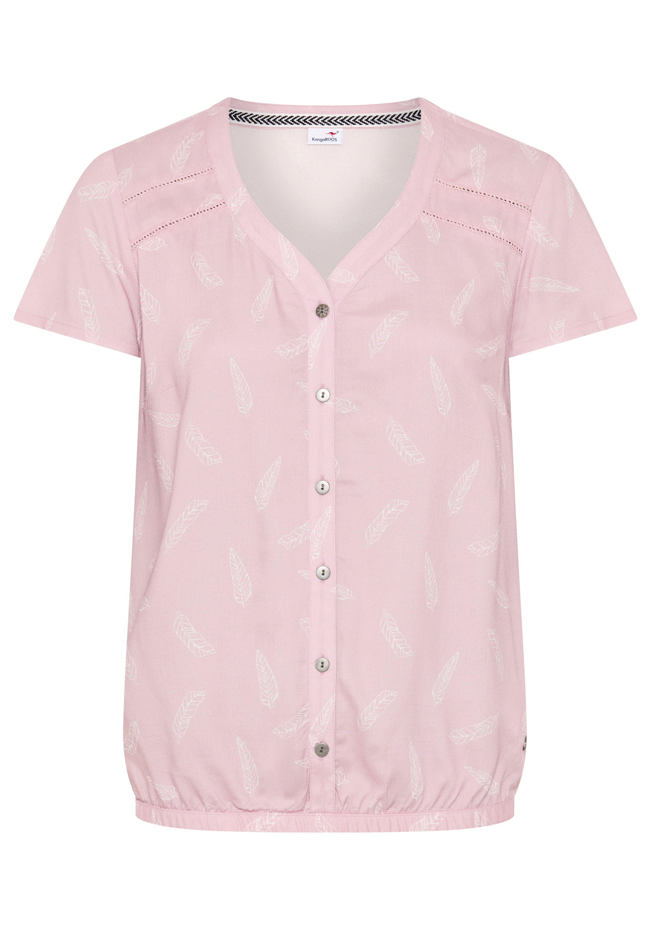 KangaROOS Blouse à manches courtes mit Federprint, figurumspielende Passform, herzförmiger Ausschnitt