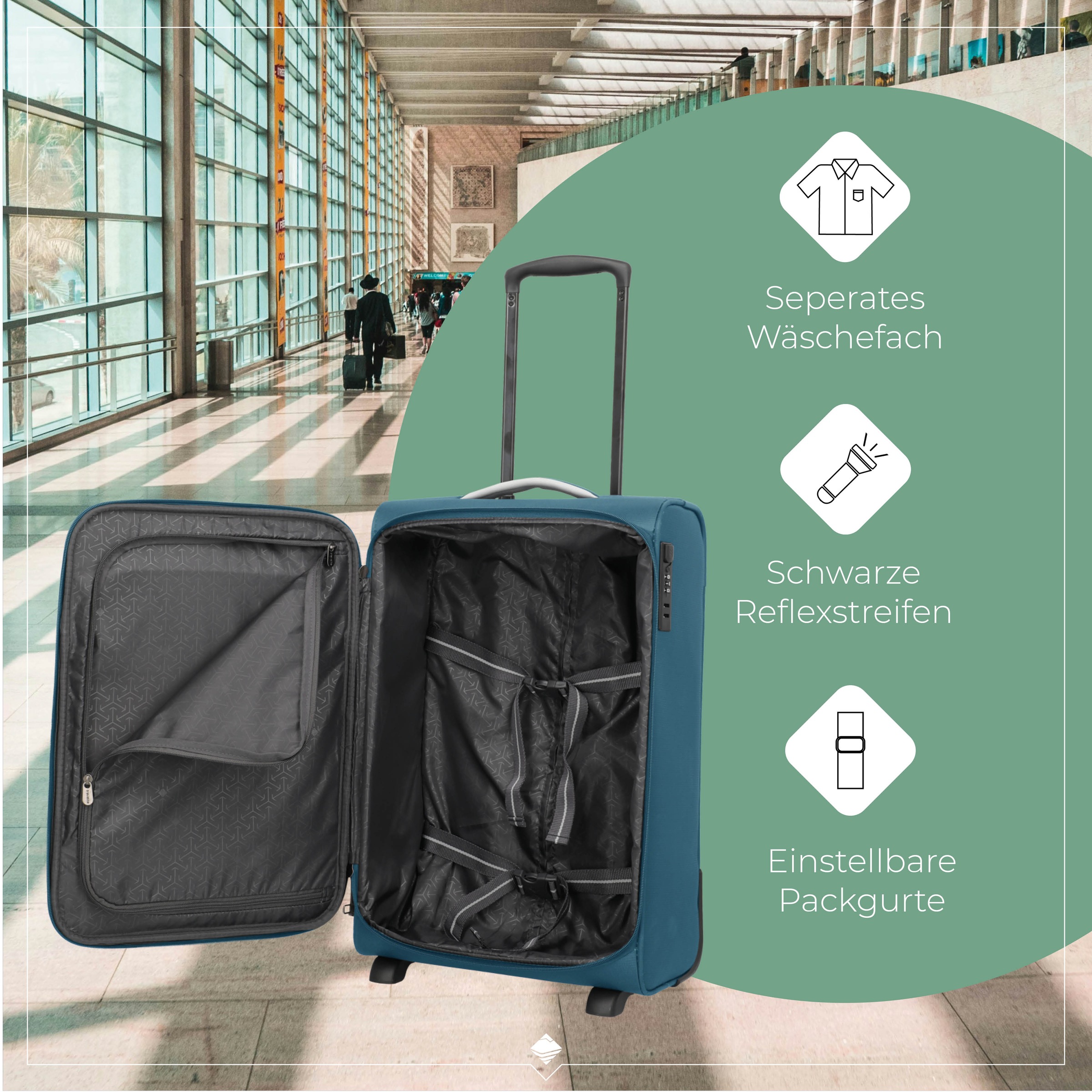 travelite Handgepäck-Trolley »JETPACK Slim 2 Cabin Handgepäck Koffer« 40 l 4 Rollen Weichgepäck, passend für viele gängige Airlines