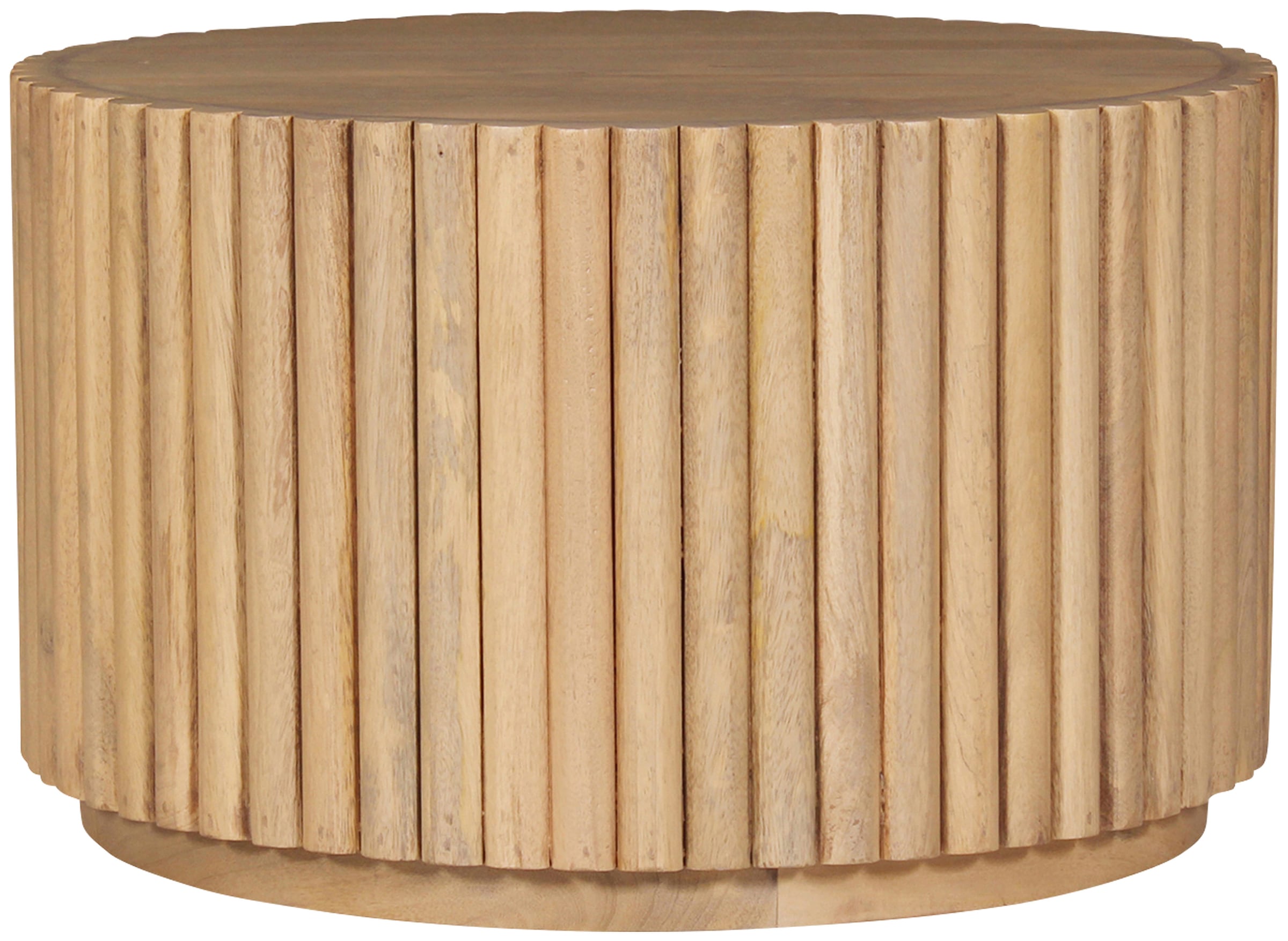 SIT Couchtisch »Vasto rund aus massivem Mangoholz mit extravagantem Ribbed-Look« Rundes Lamellendesign mit markantem Säulenfuss und 3 cm Sockel