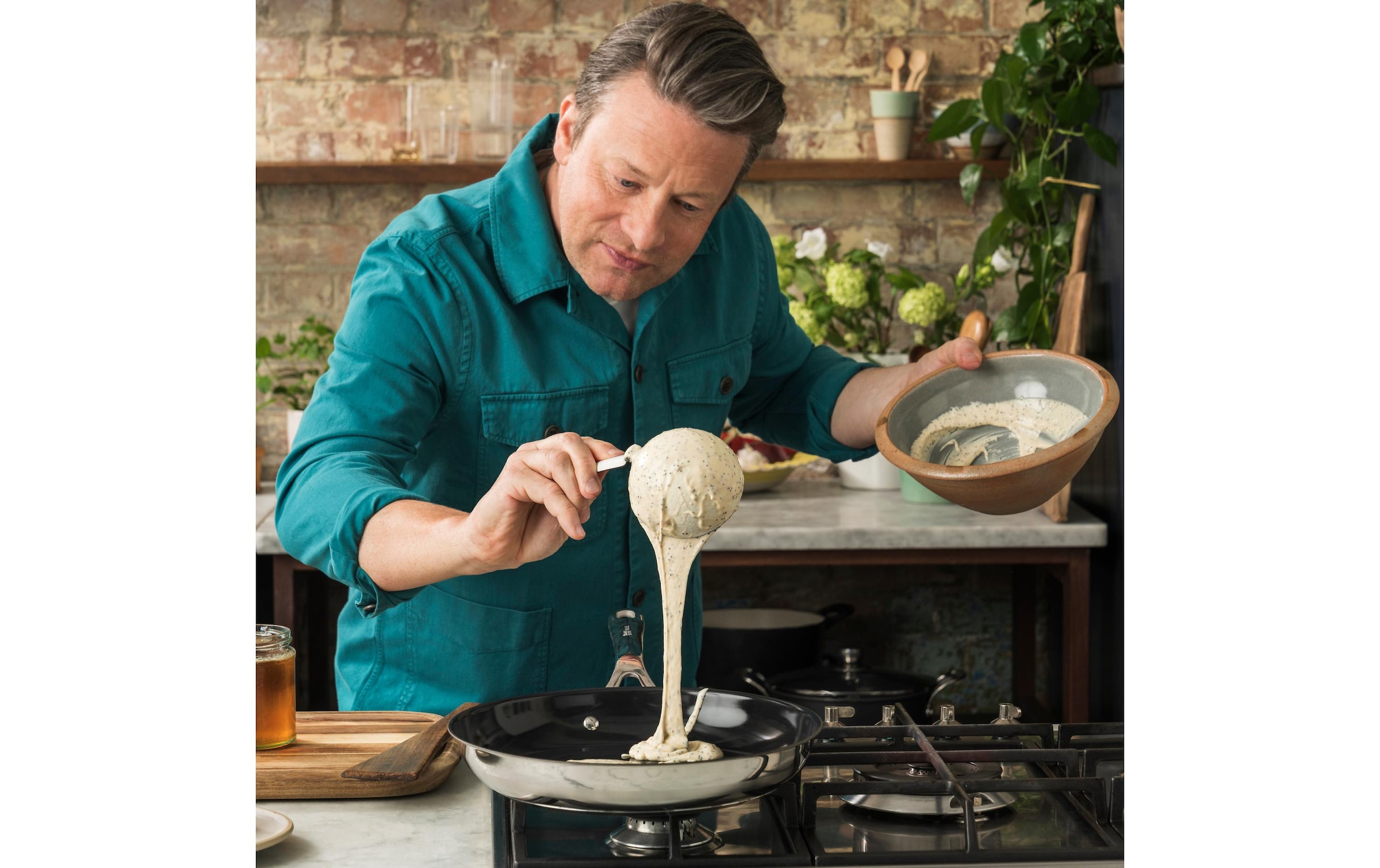 Tefal Poêle à frire »Jamie Oliver Smart Cook« Edelstahl Set, 2 tlg. Antihaftbeschichtete Keramikoberfläche, Thermo-Spot, Induktion