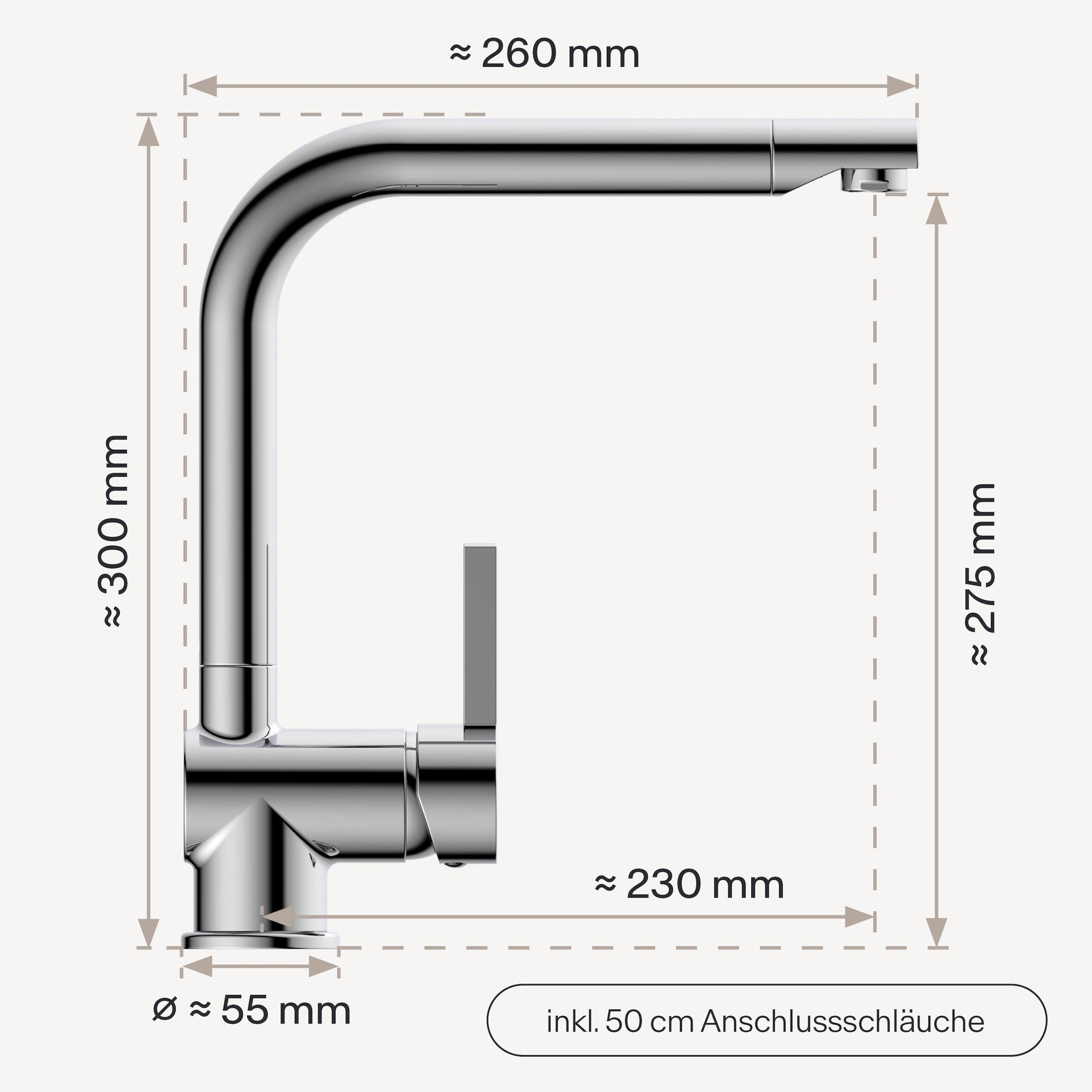 WASSERWERK Robinet d'évier »WK 4, Wasserhahn, Küche, Einhebelmischer« pivotant à 360°, fonction Cold-Start, silencieux