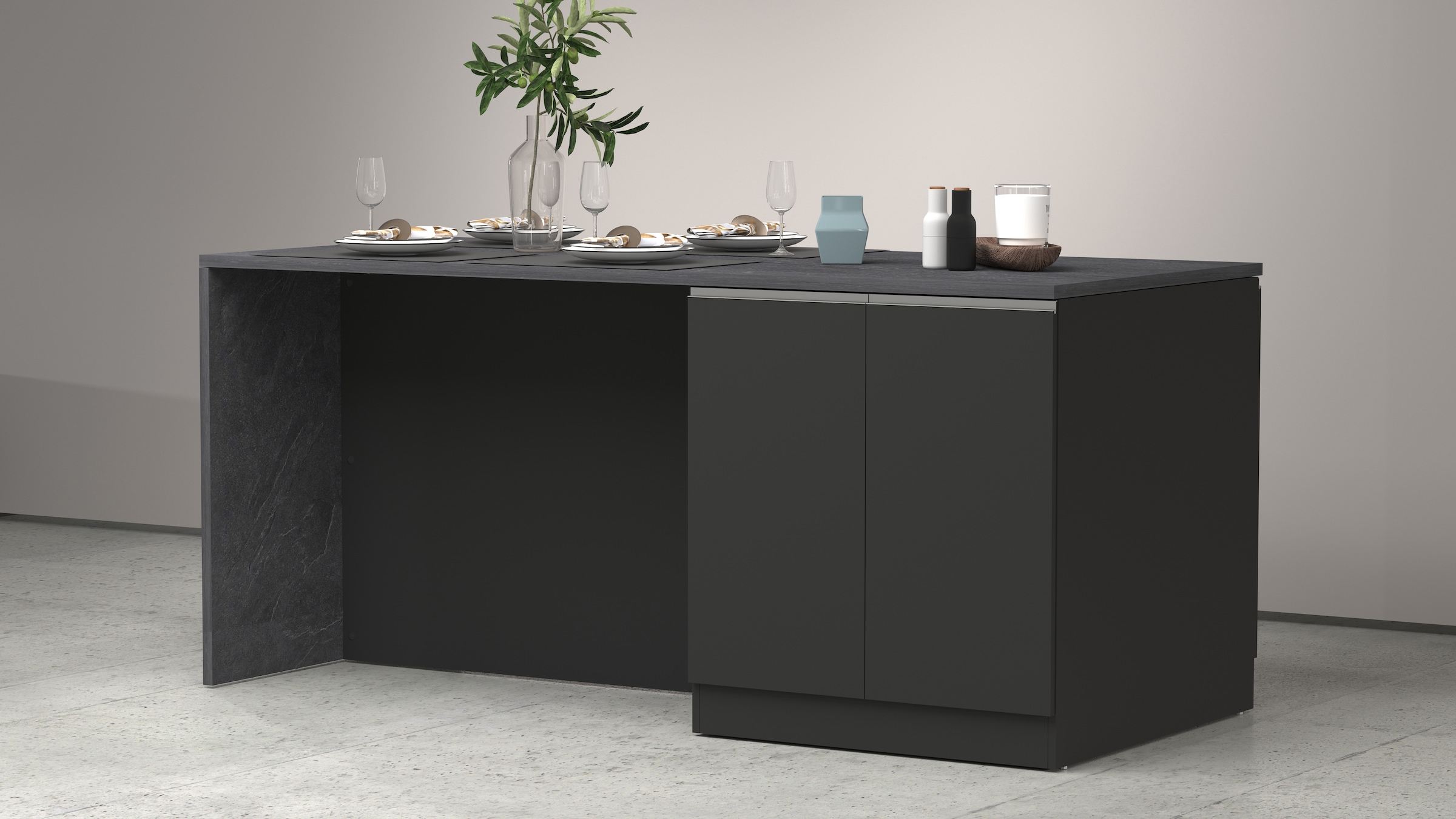 KOCHSTATION Kücheninsel »Sole,Kochinsel,Küchenarbeitsblock,Inselküche,Arbeitsinsel« Breite 200 cm mit 4 Türen,4 Fächer, Arbeitsplatte, Aluminiumgriff