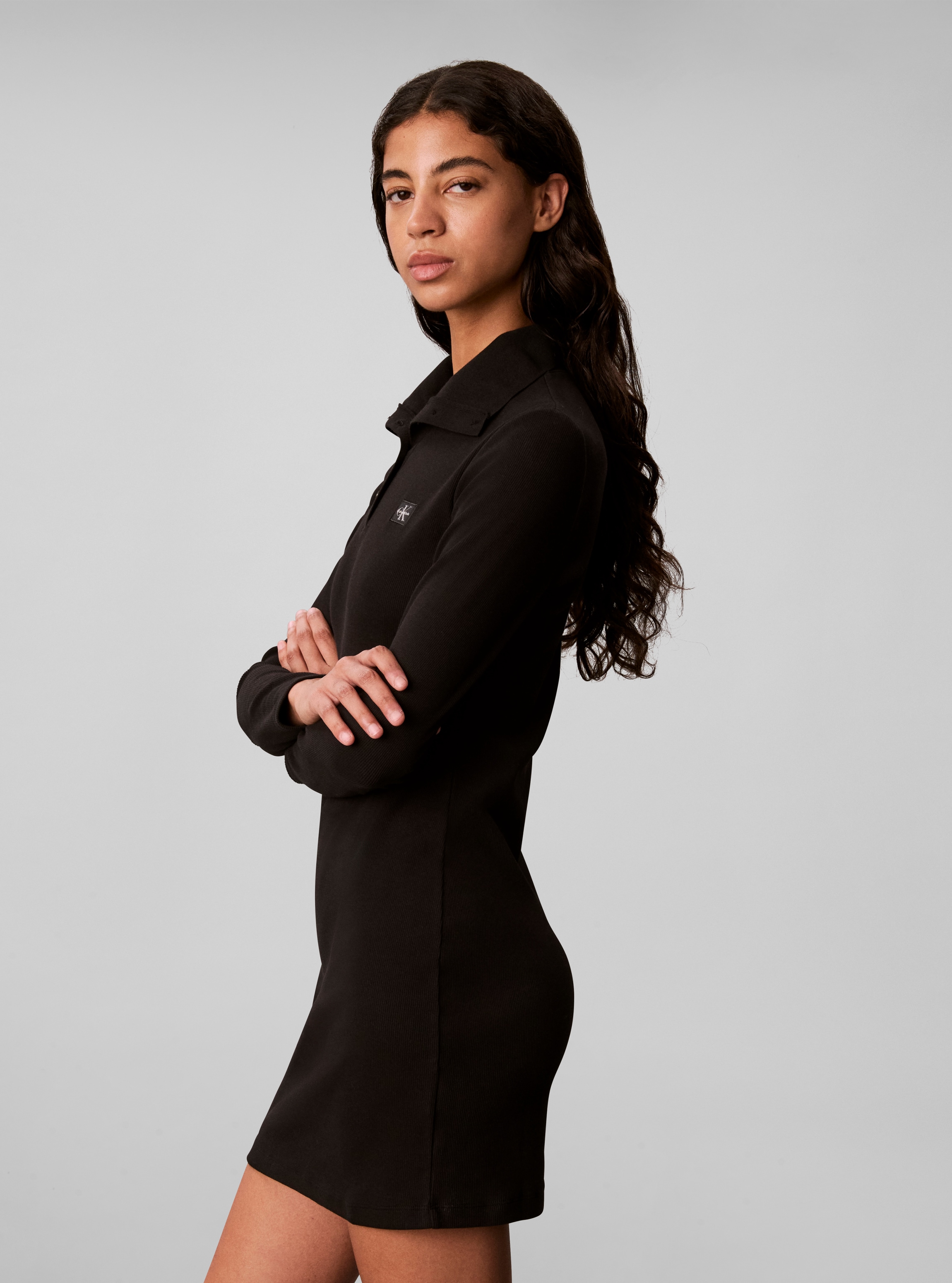 Calvin Klein Jeans Minikleid »WOVEN LABEL TURTLENECK HENLEY« Ohne Tasche Regular fit mit Polokragen