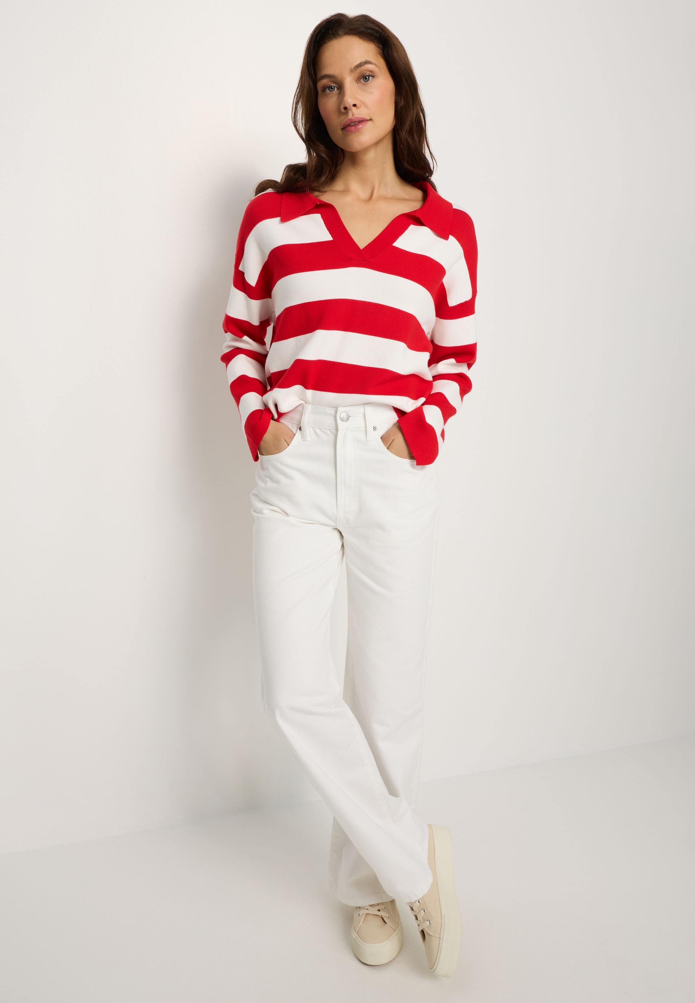 LASCANA Pull à col polo à rayures larges, pull tricoté, style casual-sportif