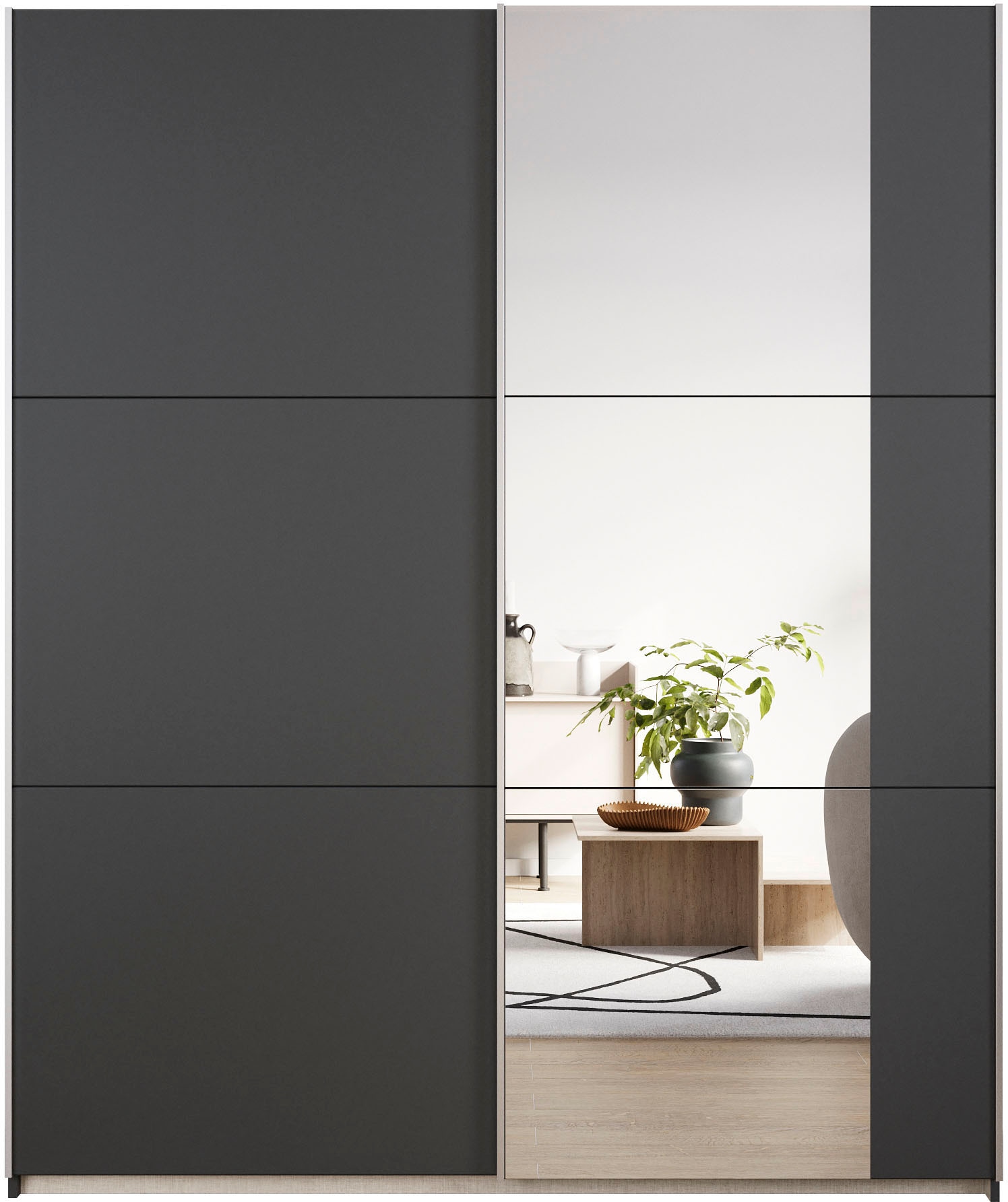 rauch Schwebetürenschrank »Kleiderschrank Drehtürenschrank Schrank Garderobe KRONACH« in 3 Ausstattungen BASIC/CLASSIC/PREMIUM, Breiten 131/175/218/261 cm,  optional ohne, mit 1 oder 2 Spiegel, viel Stauraum MADE IN GERMANY