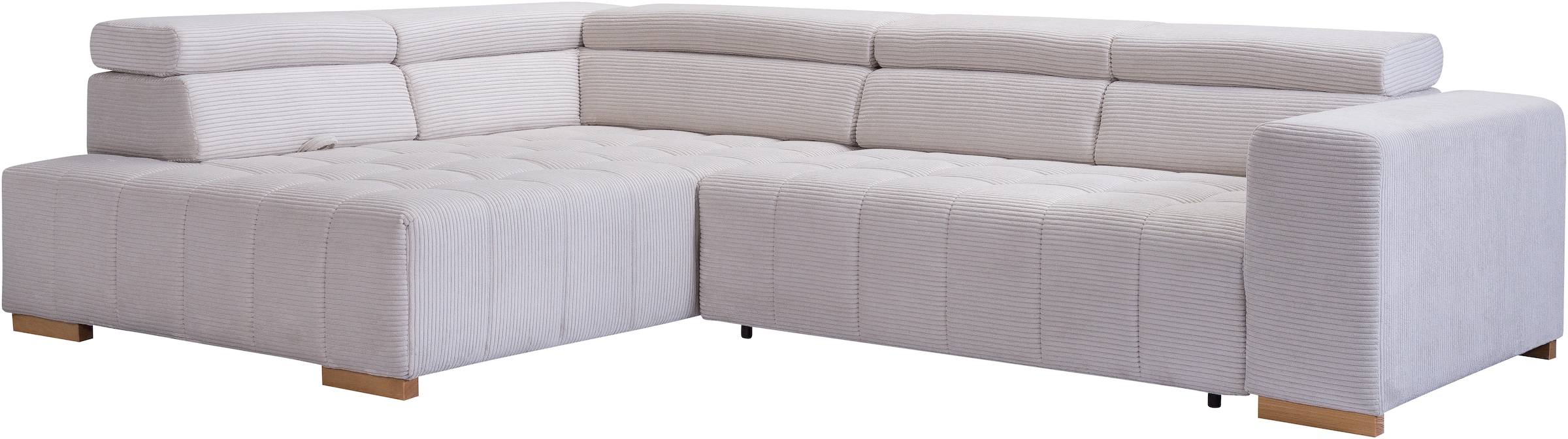 exxpo - sofa fashion Canapé d'angle »Elianos, hoher Sitzkomfort, aufwendige Kreuzsteppung im Sitz, L-Form« Kopfteile & Sitztiefe verstellbar, ohne Bettfunktion, Cord, beige