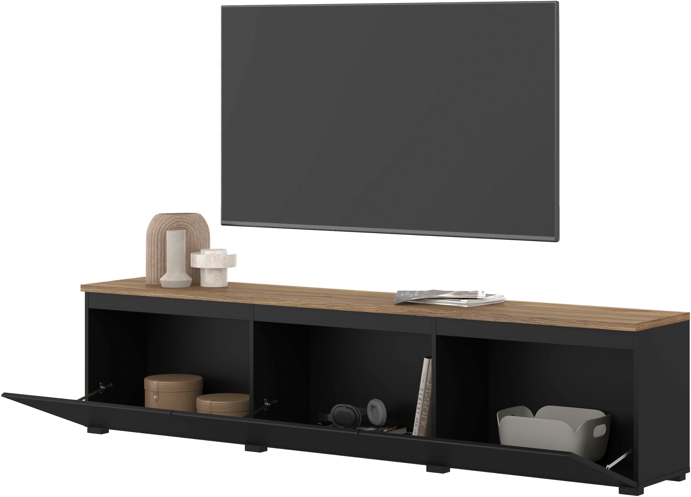 GOODproduct Lowboard »Modo, Breite 200 cm, moderne grifflose TV-Kommode 3 Klappen« TV-Kommode mit viel Stauraum, TV-Bank
