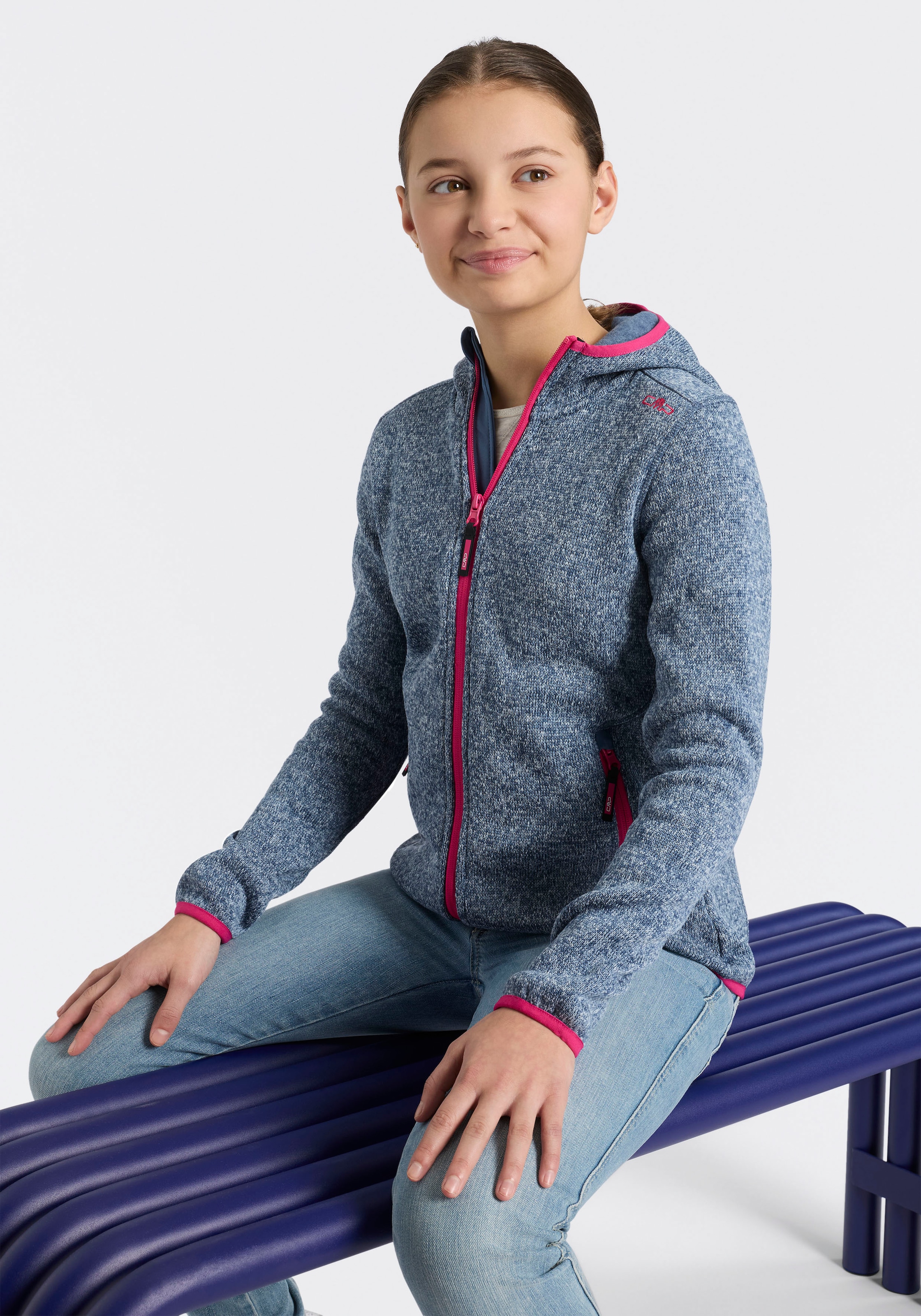 CMP Strickfleecejacke mit Kapuze Übergangsjacke für Kinder, mit Kapuze, mit Reissverschlusstaschen