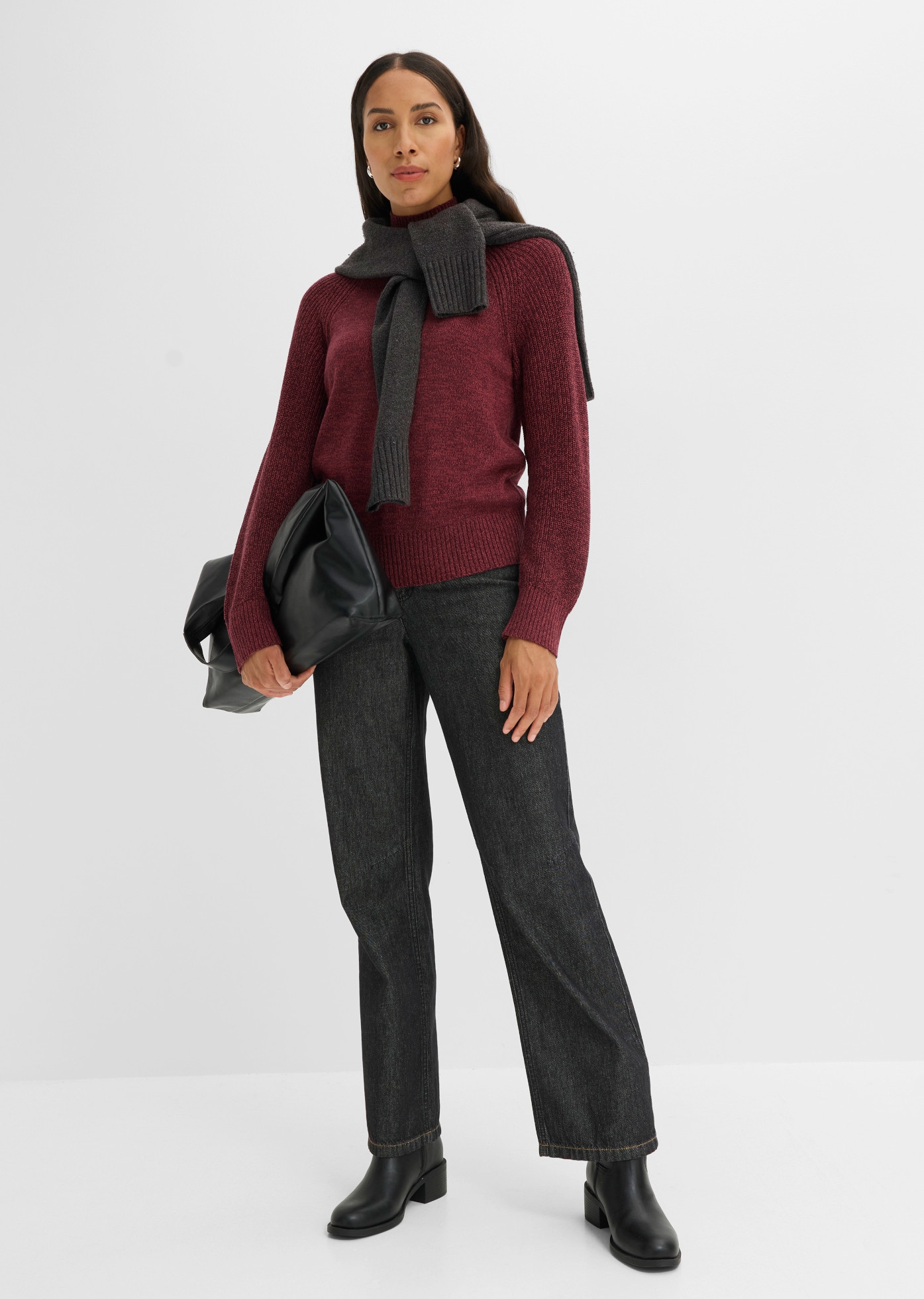 bonprix Pull en tricot maille grossière ample, coupe ample, avec col montant