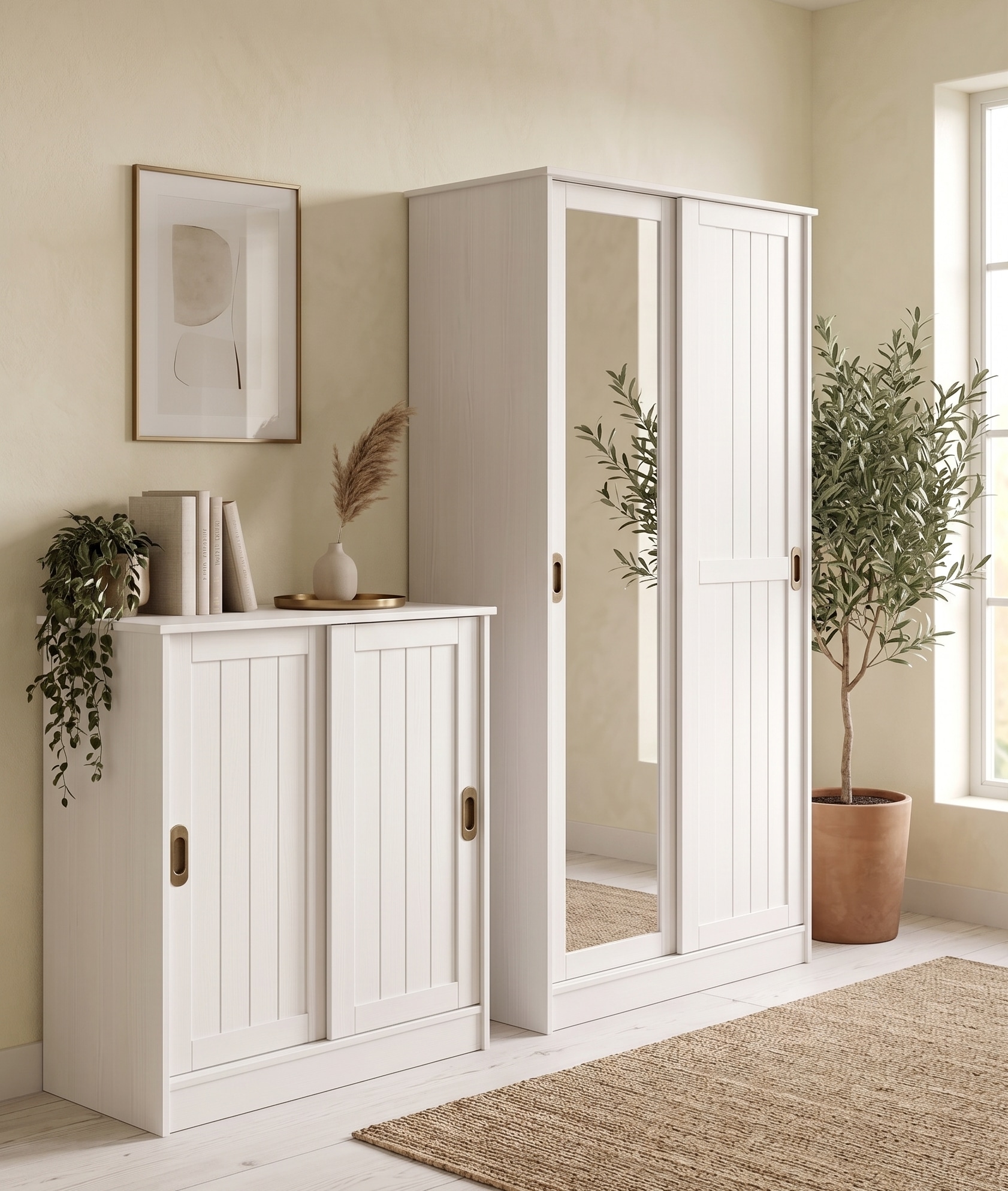 GOODproduct Garderobenschrank »Malmö Mehrzweckschrank mit Schiebetüren und Spiegel« aus massiver FSC®-zertifizierter Kiefer, B/T/H 93/37/187 cm