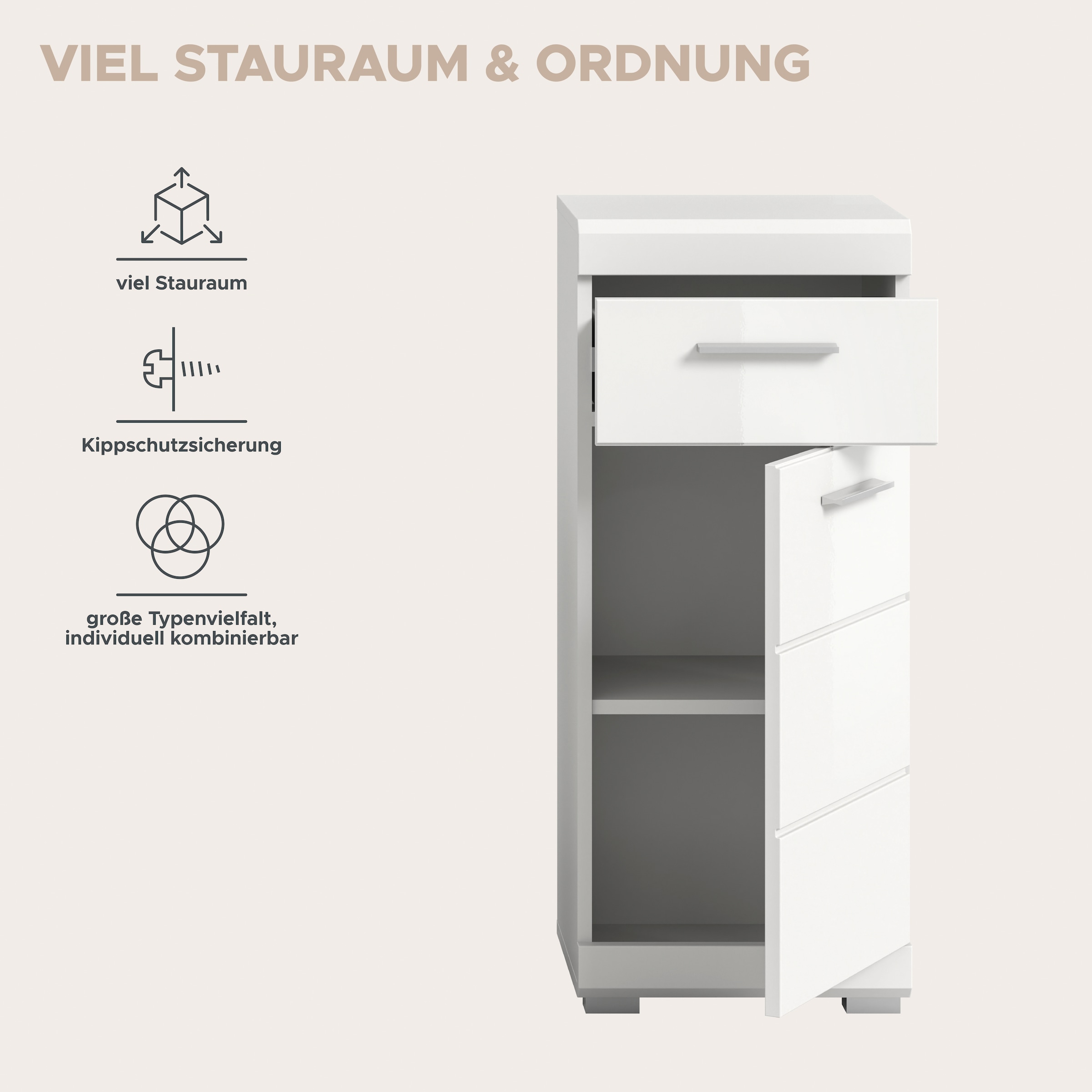 welltime Armoire basse »SIENA, Breite 37cm, 1 Tür, 1 Schubkasten, 2 Fächer, MDF-Front« BEST-SELLER !, 1 cuis tlg. disponible en plusieurs couleurs, meubles de salle de bain, armoire de salle de bain, commode, salle de bain